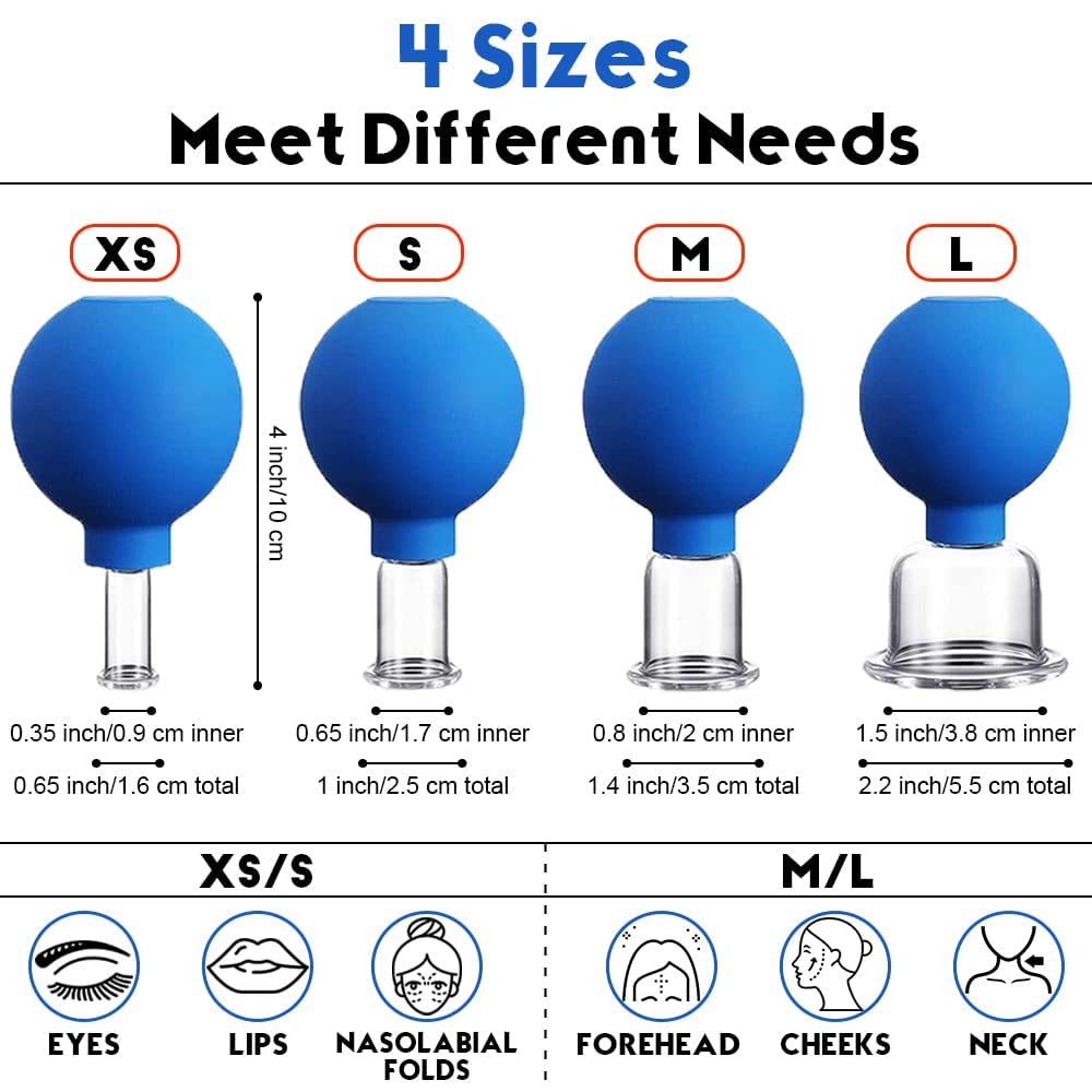 PCS POWEREST® 4-Piece Glass Facial Cupping Set with Silicone Vacuum Suction - Anti-Cellulite & Anti-Wrinkle Massage Therapy Kit for Youthful Skin - Perfect for Face, Eyes & Body Care - Ideal for Home Spa, Relaxation & Skincare Routine