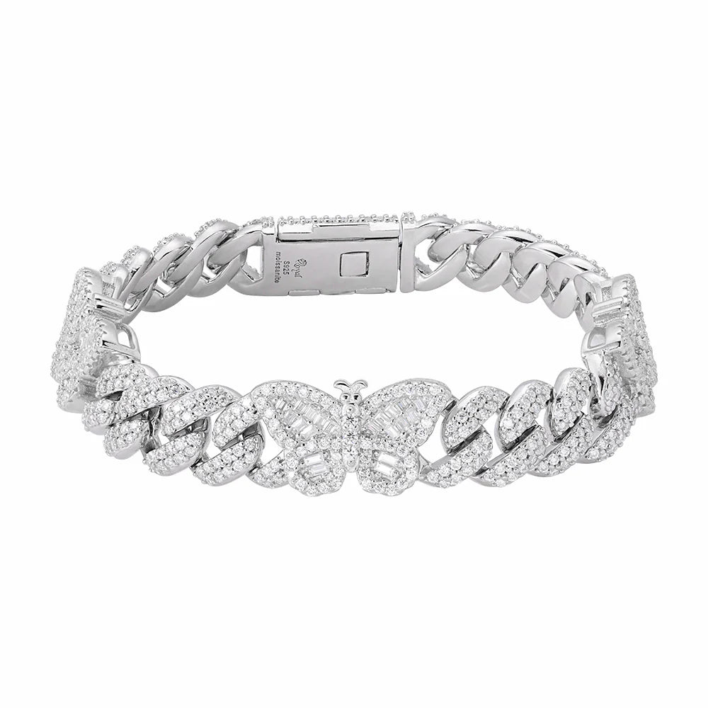 Moissanite Women's Butterfly Cuban Bracelet - 925 Sterling Gold Plated Jewelry for Gifts & Special Occasions
