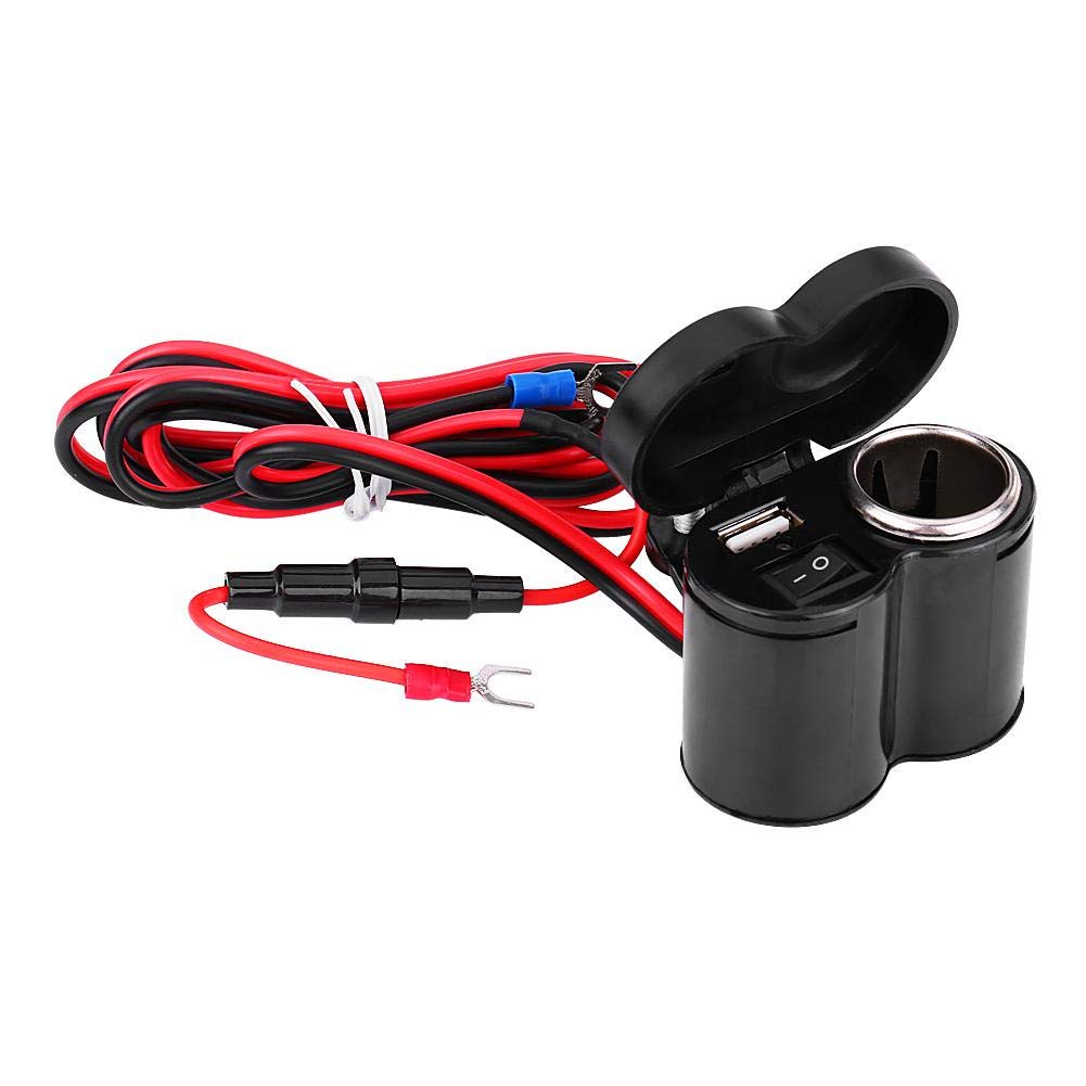 12V-45V Motorcycle USB Charger Socket - Waterproof Dual USB Power Port with Cigarette Lighter Adapter for Phone Charging on Motorcycles, Scooters, ATVs - Perfect for Road Trips & Outdoor Adventures