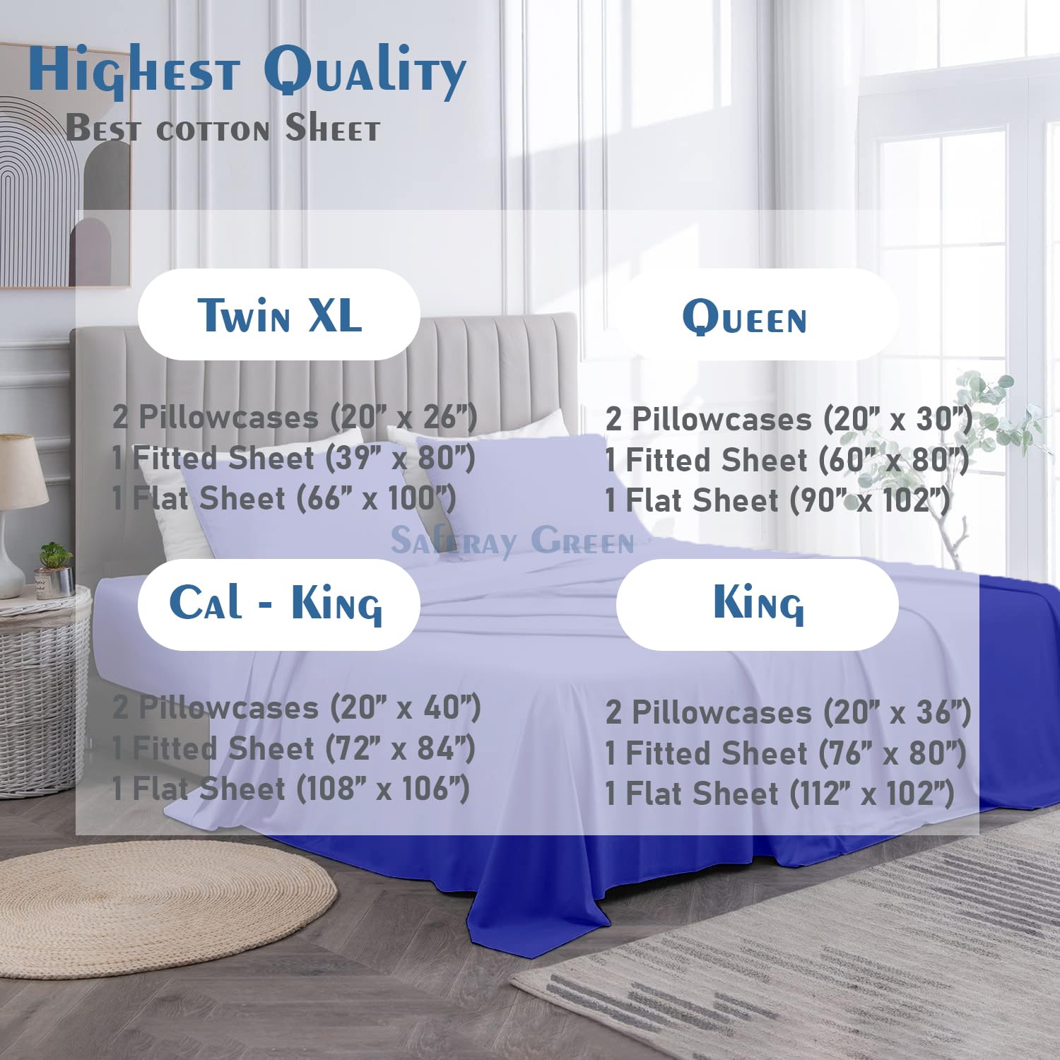 4-Piece California King Organic Cotton Sheet Set - 800 Thread Count, Soft & Breathable Luxury Bedding with 8-12