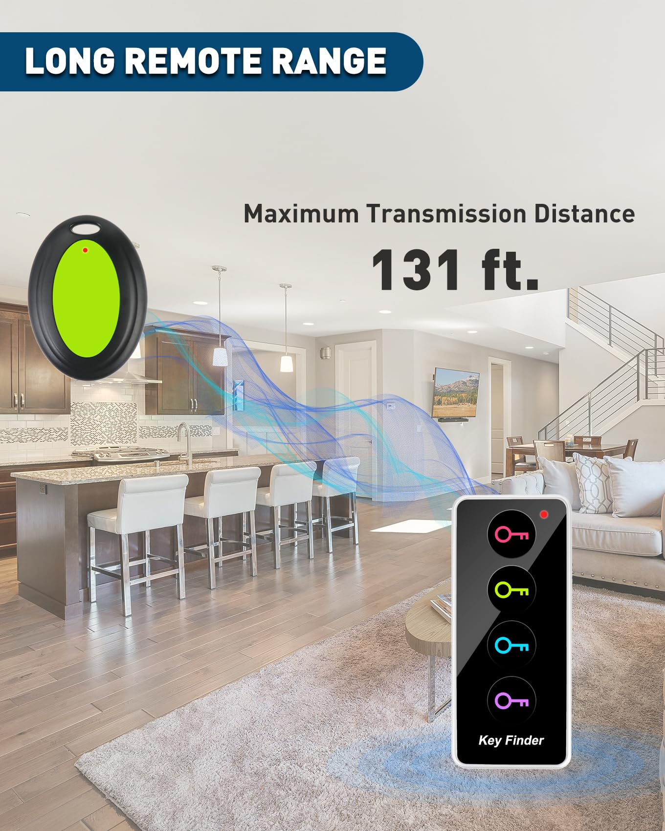 85dB+ Wireless Key Finder & Item Locator - 131ft Range with Sound Alarm | Track Wallet, Keys, Phone, Glasses & Pets | Includes Batteries | Perfect for Home, Office & Travel Organization