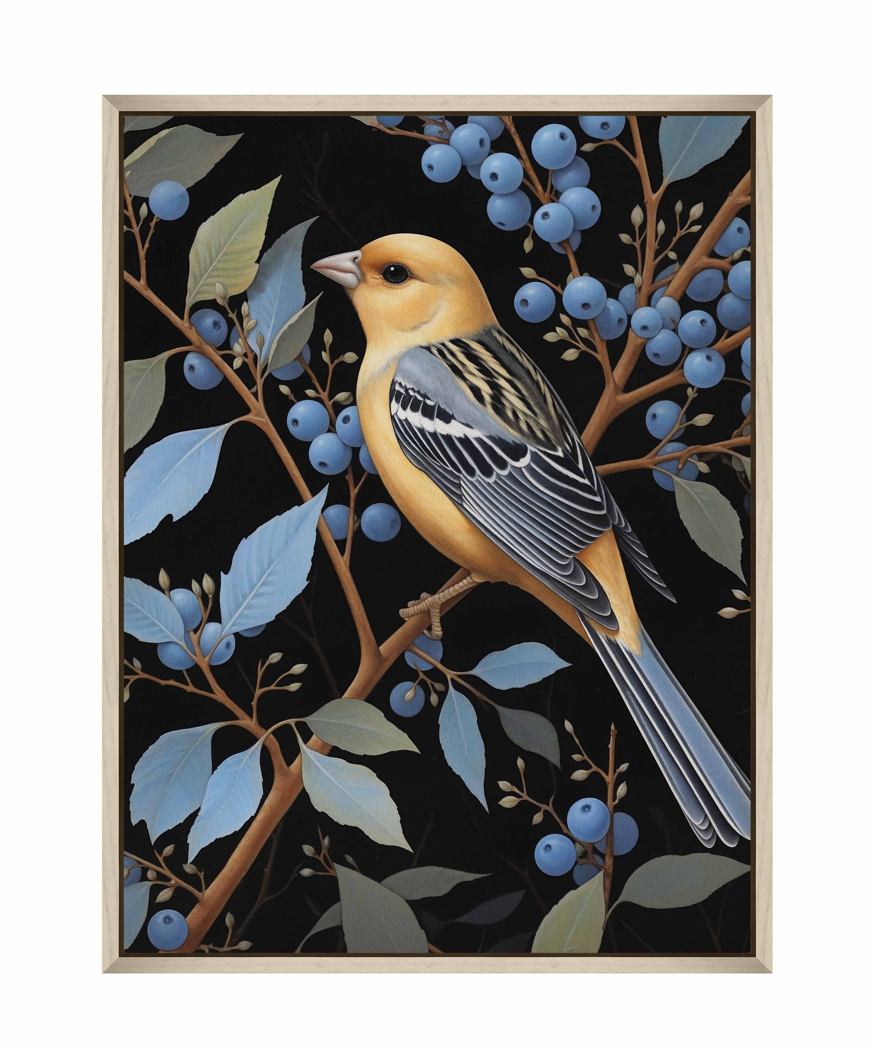Bounty of Blue Oriole Amidst Berries Gallery Wrapped Canvas - Stunning Nature Wall Art for Living Room, Bedroom & Office Decor