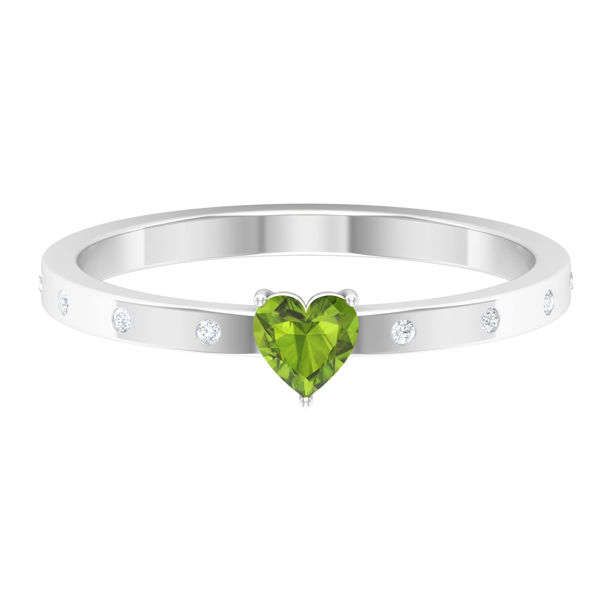 1/4 CT Peridot and Diamond Promise Ring - 4MM Heart-Shaped August Birthstone Ring in 14K Solid Gold - Perfect for Anniversaries, Engagements & Special Occasions