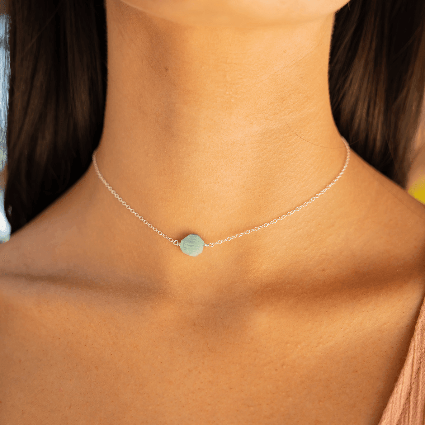 Natural Amazonite Crystal Choker Necklace - Healing Stone Jewelry for Women, Boho Style Adjustable Beaded Choker, Perfect for Meditation, Yoga & Spiritual Healing