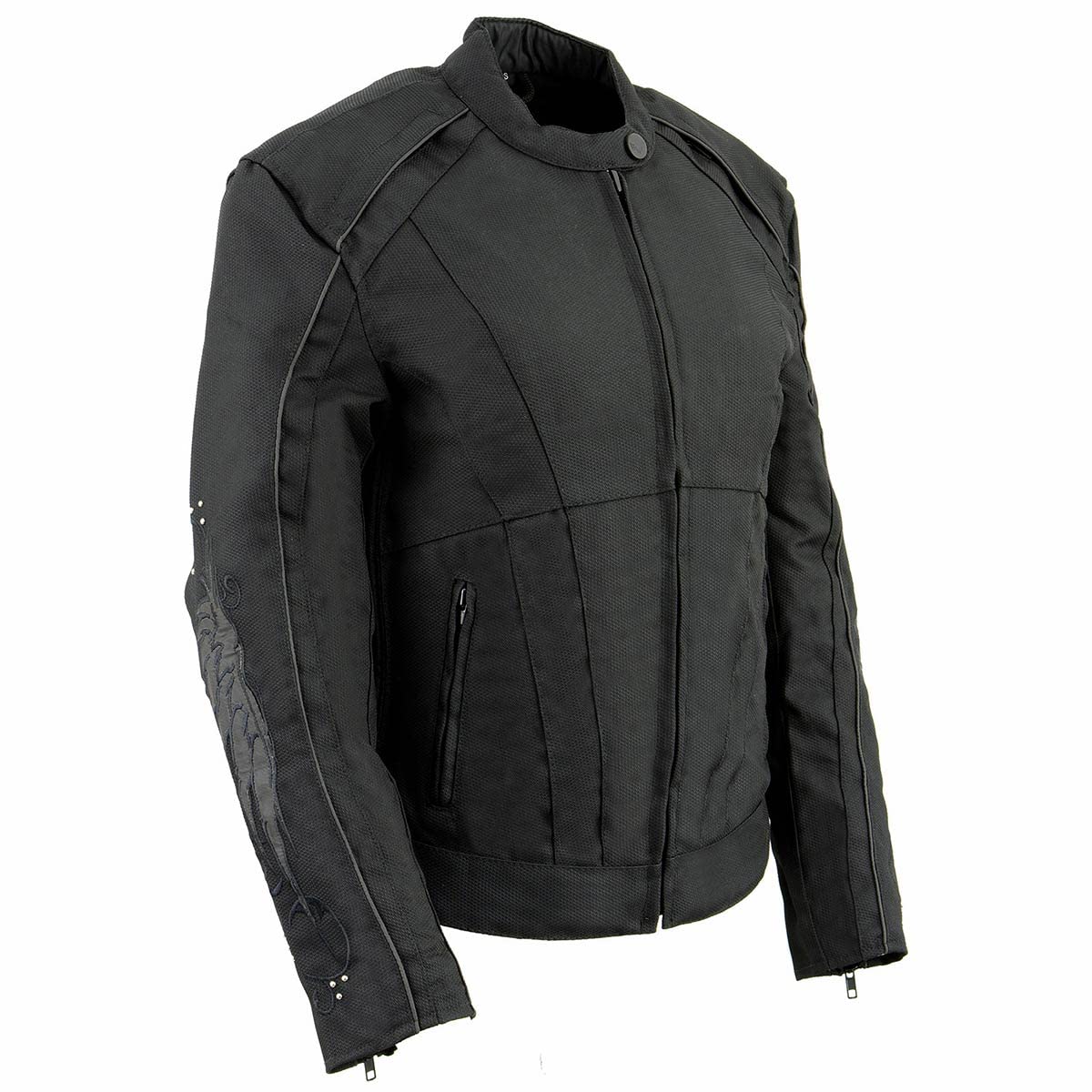 Milwaukee Leather SH1954 Women's Black Textile Motorcycle Jacket with Stud & Wings Detailing - Stylish Biker Jacket for Riding & Outdoor Adventures