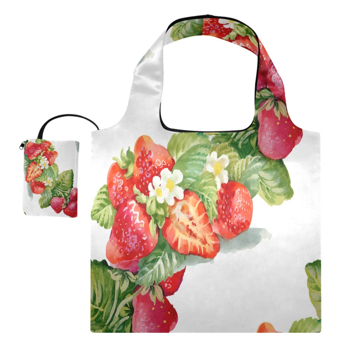 Blueangle Fresh Strawberry Reusable Grocery Shopping Bags - Large Eco-Friendly Tote with Pouch, Machine Washable & Durable for Supermarket, Farmers Market & Picnic Use