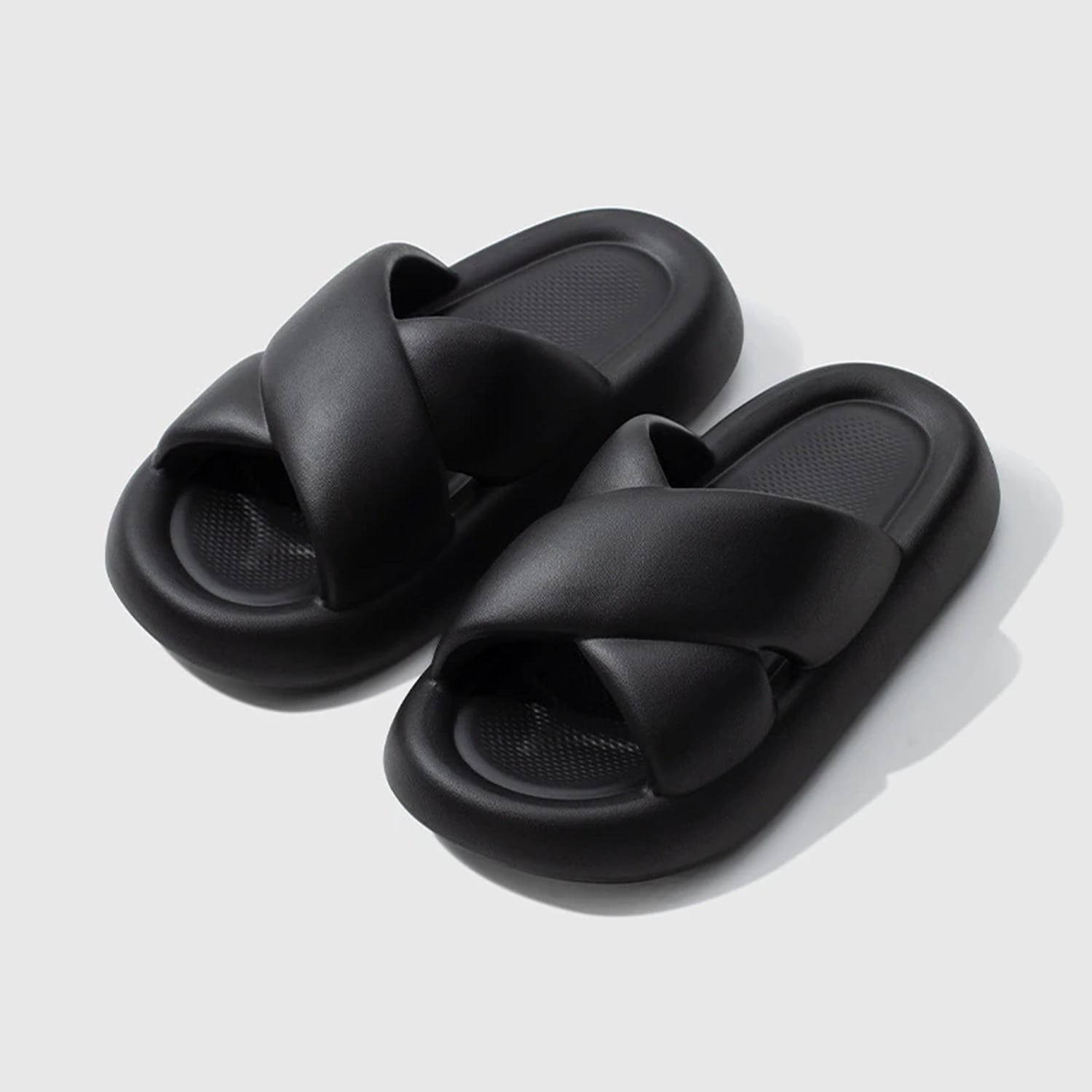 FLOOF Women's Puff Puff Slide Slippers - Soft Plush House Shoes with Non-Slip Sole for Indoor/Outdoor Wear, Comfortable Black Slides for Women - Perfect for Lounging, Spa Days & Home Relaxation