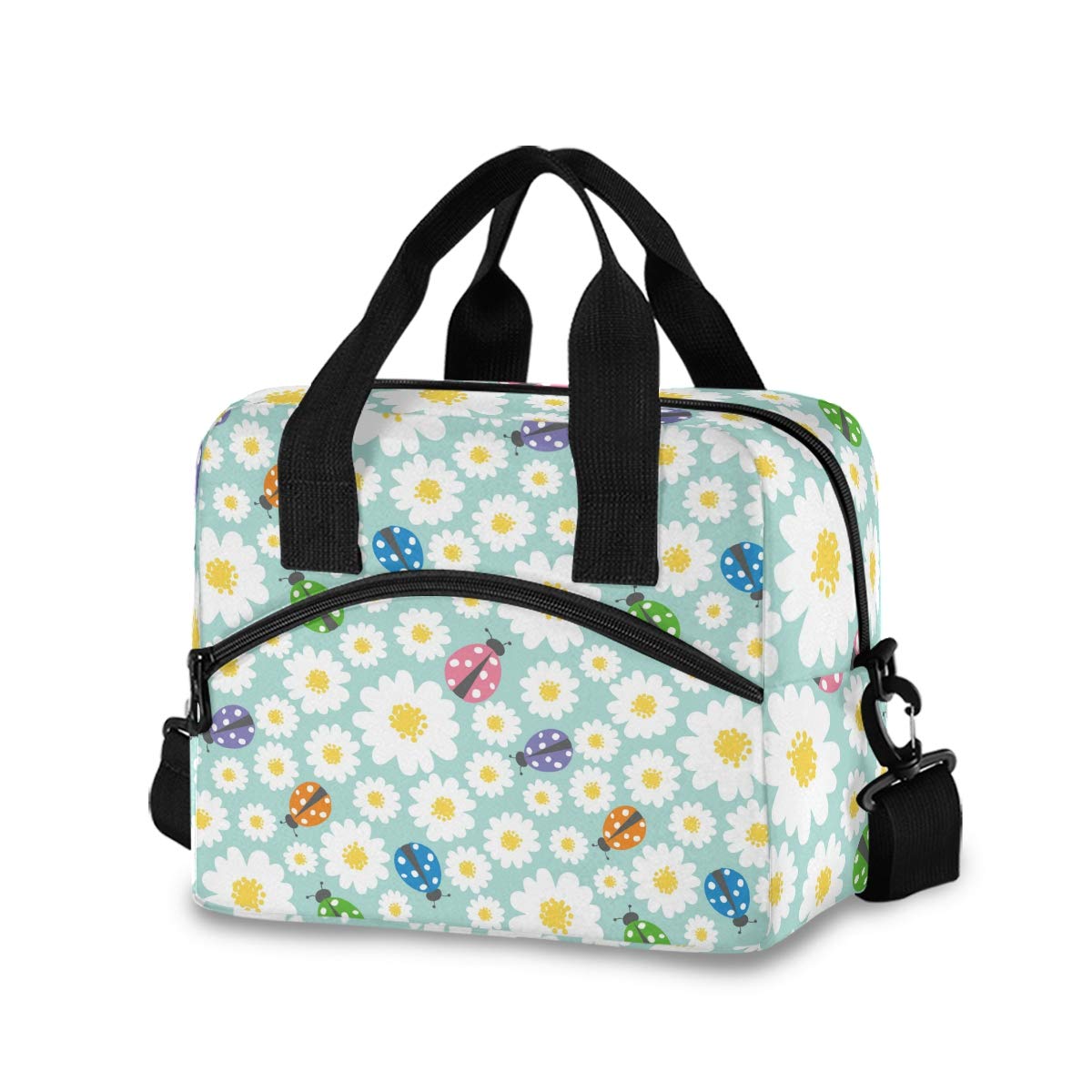 Leakproof Lunch Bag for Women - Cute Floral & Ladybug Design Insulated Lunch Box Cooler Bag | Perfect for Work, School, Picnics & Outdoor Activities (907e)