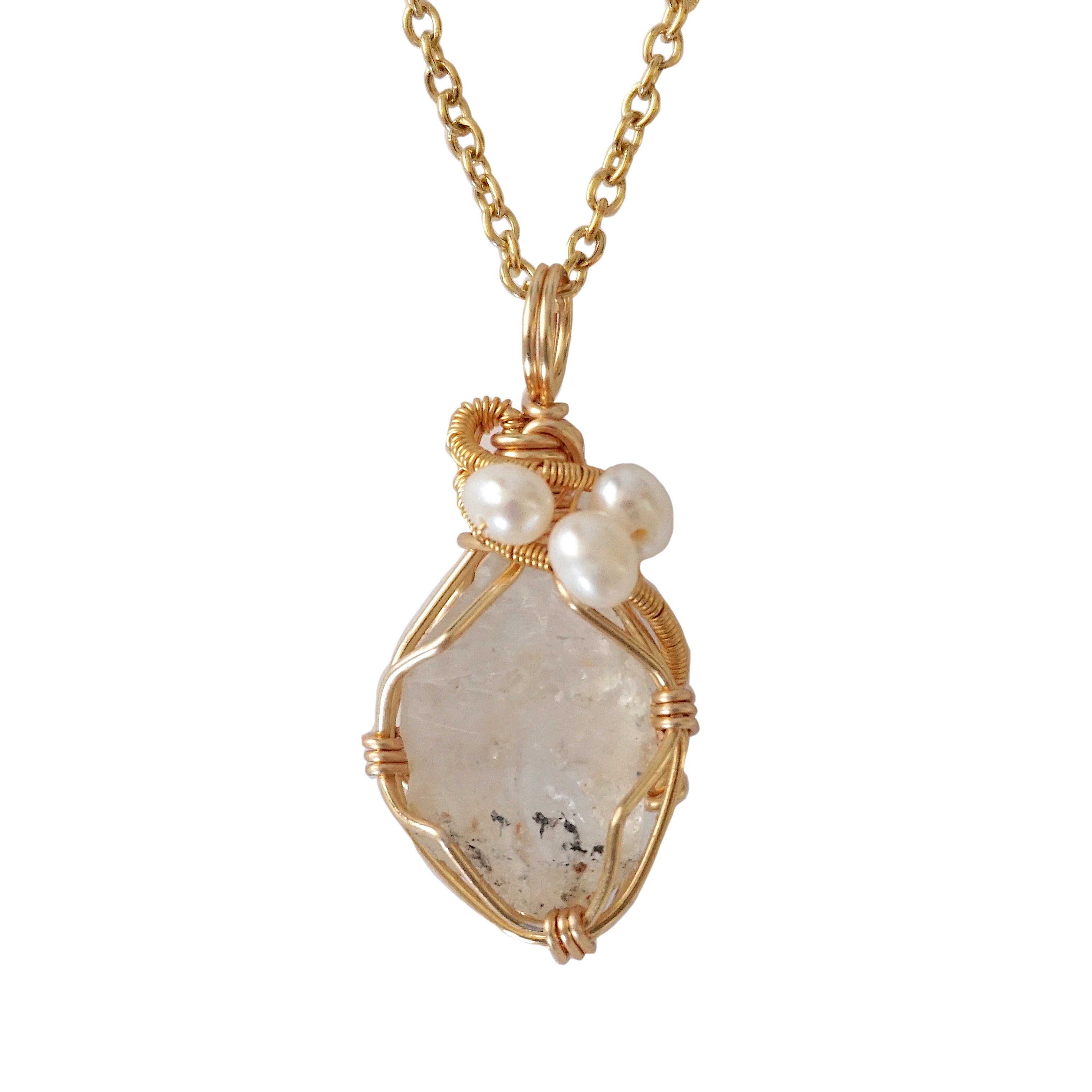 **Herkimer Diamond and Pearl Necklace - 14K Gold Plated Elegant Jewelry for Women, Perfect for Weddings, Parties & Special Occasions**