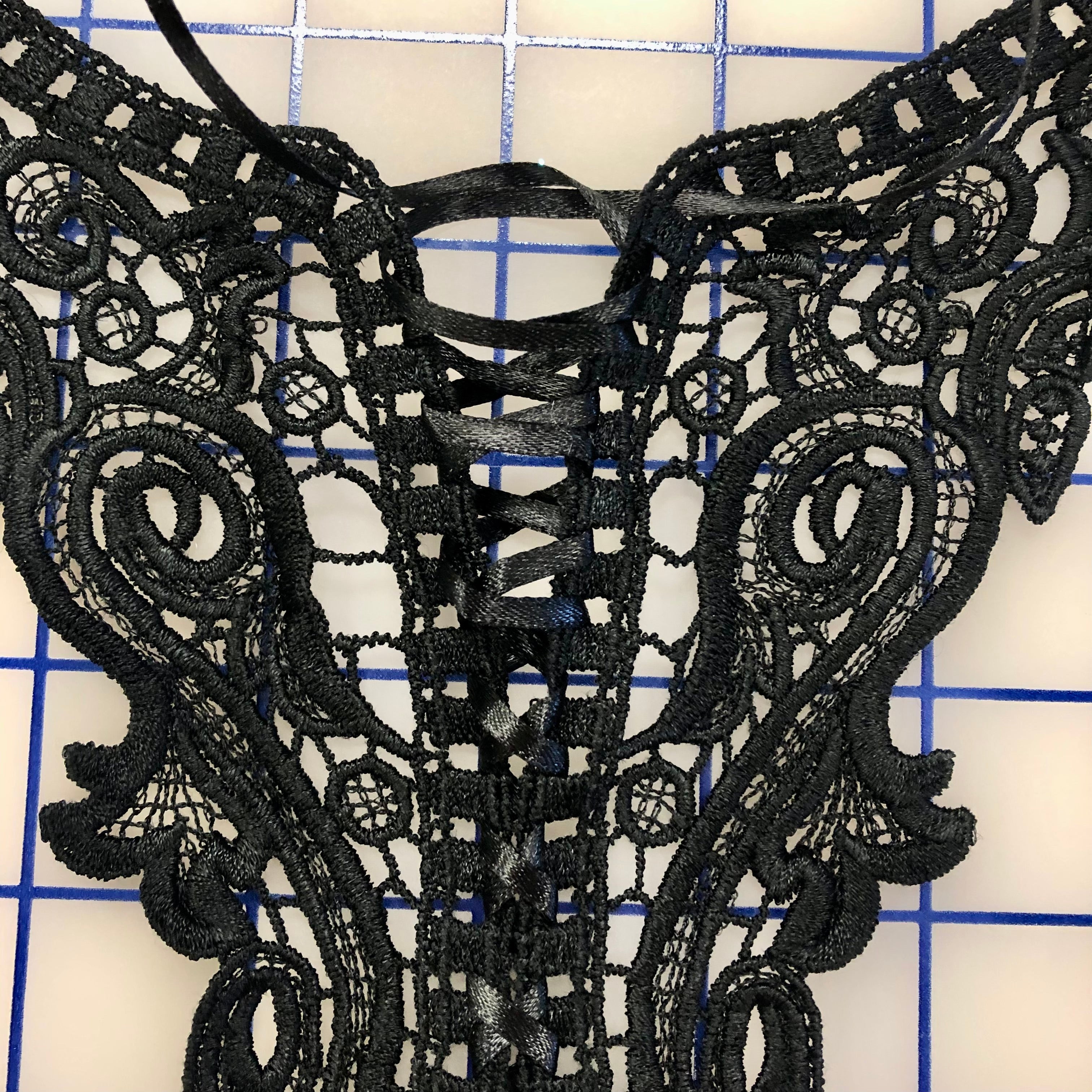 Elegant Black Venise Lace Corset Top with Applique Details - Perfect for Evening Dresses, Weddings & Special Occasions