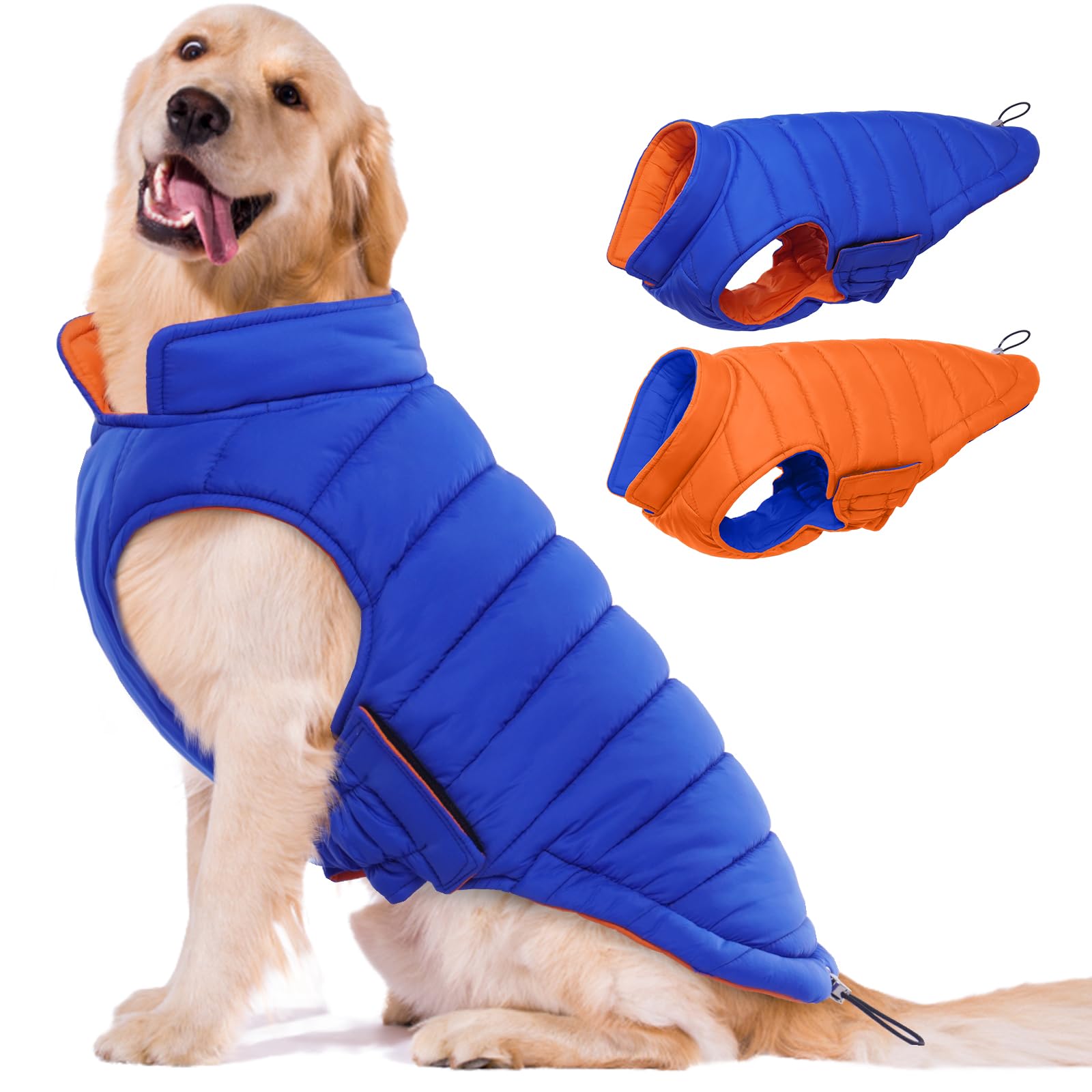 Lelepet Reversible Dog Puffer Jacket - Windproof & Warm Winter Coat for Large Dogs (XL) with Hook & Loop Closure | Lightweight Cold Weather Vest for Outdoor Walks & Winter Adventures