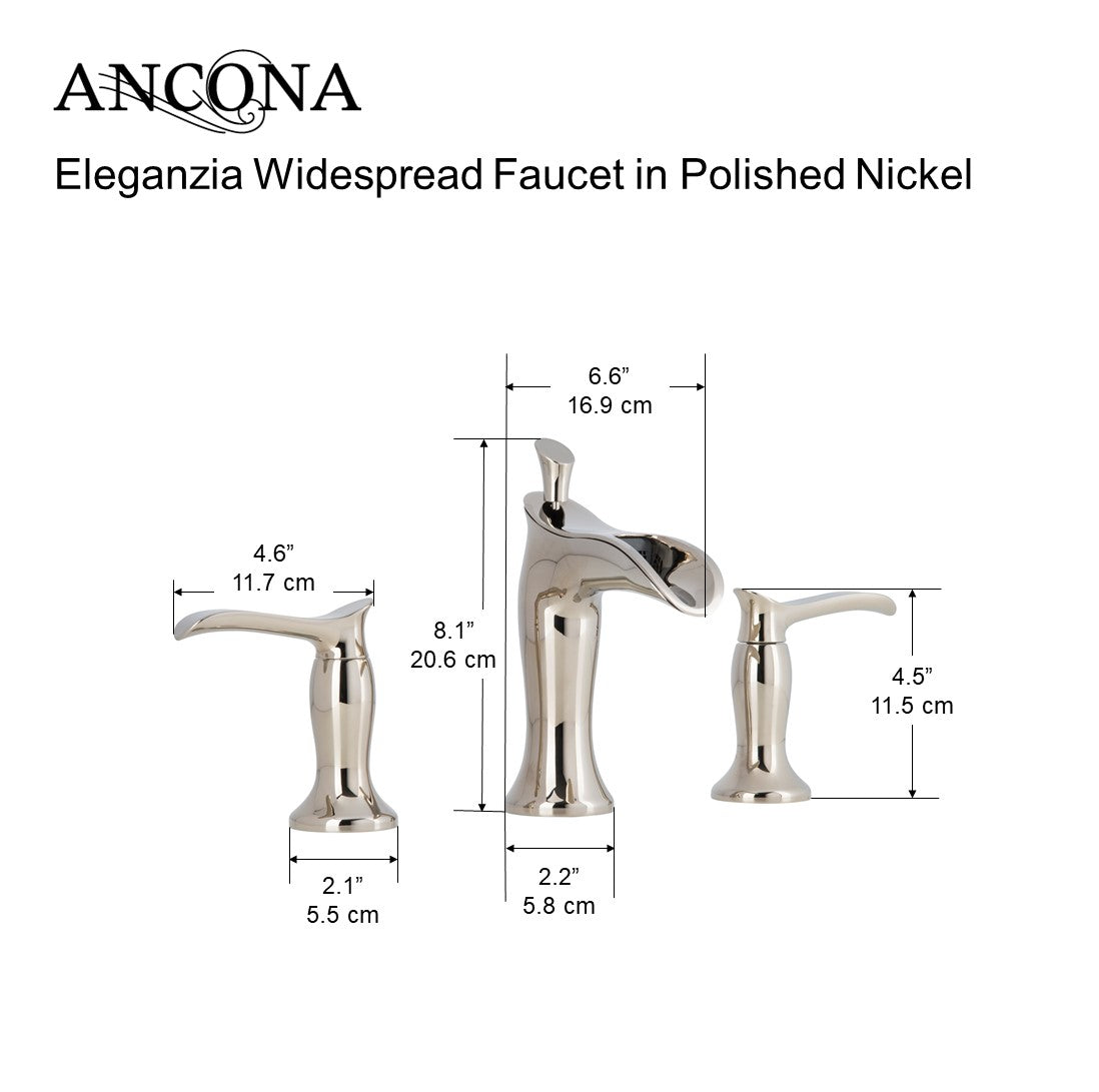 Eleganzia Series Widespread Polished Nickel Bathroom Faucet - Modern Waterfall Bathroom Sink Faucet for Vanity, Powder Room & Guest Bath | High Arc Spout, Durable Finish