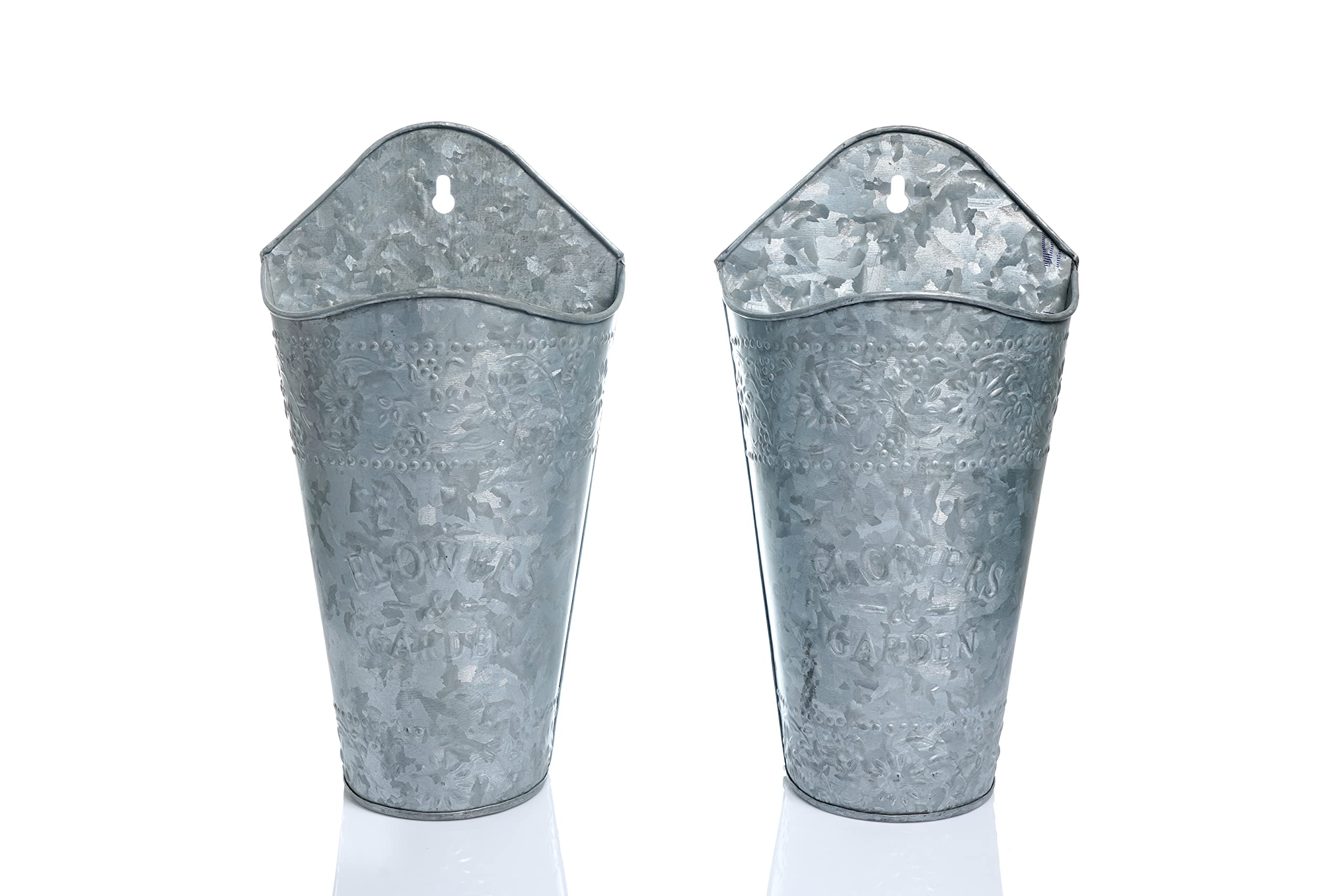 Galvanized Hanging Planter Set of 2 - Rustic Metal Wall Vases for Indoor & Outdoor Plants, Herbs & Flowers | Weather-Resistant Farmhouse Decor for Patio, Garden & Home Décor