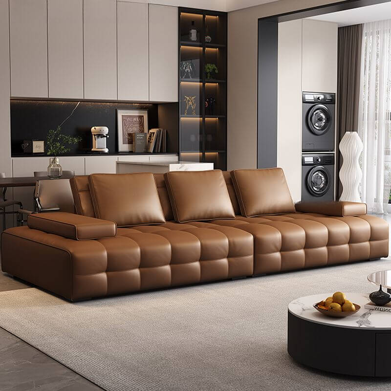 Comfortable Mocha Standard Sofa with Armrest - Includes 3 Pillows (1 Throw Pillow) - Perfect for Living Room, Bedroom or Office Relaxation