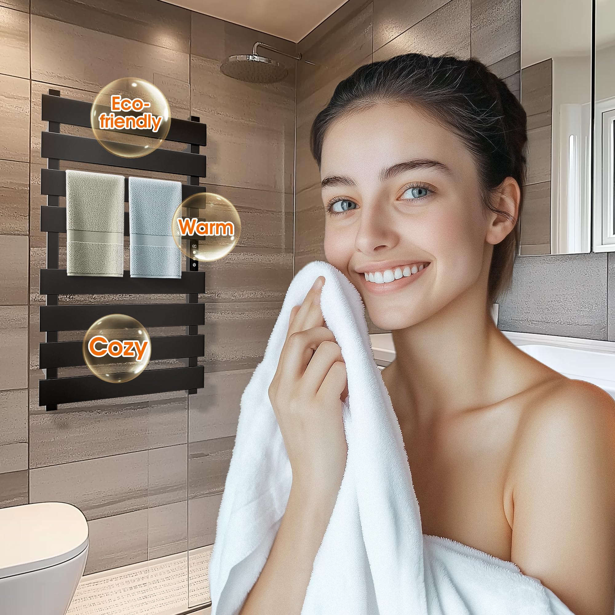 Freestanding Heated Towel Rack for Bathroom - Electric Towel Warmer & Dryer - Matt Black Finish - Perfect for Spa, Luxury Bathrooms & Cold Weather Comfort