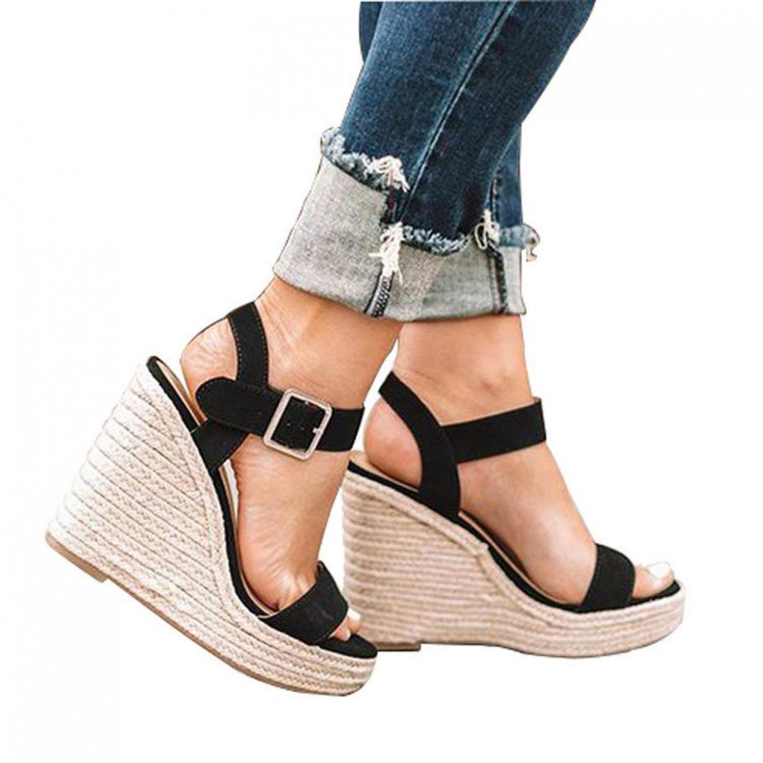 Elegant Women's Strappy Peep Toe Sandals with Buckle Detail & Chunky Heel - Dressy Casual Summer Shoes for Beach, Party, and Office Wear
