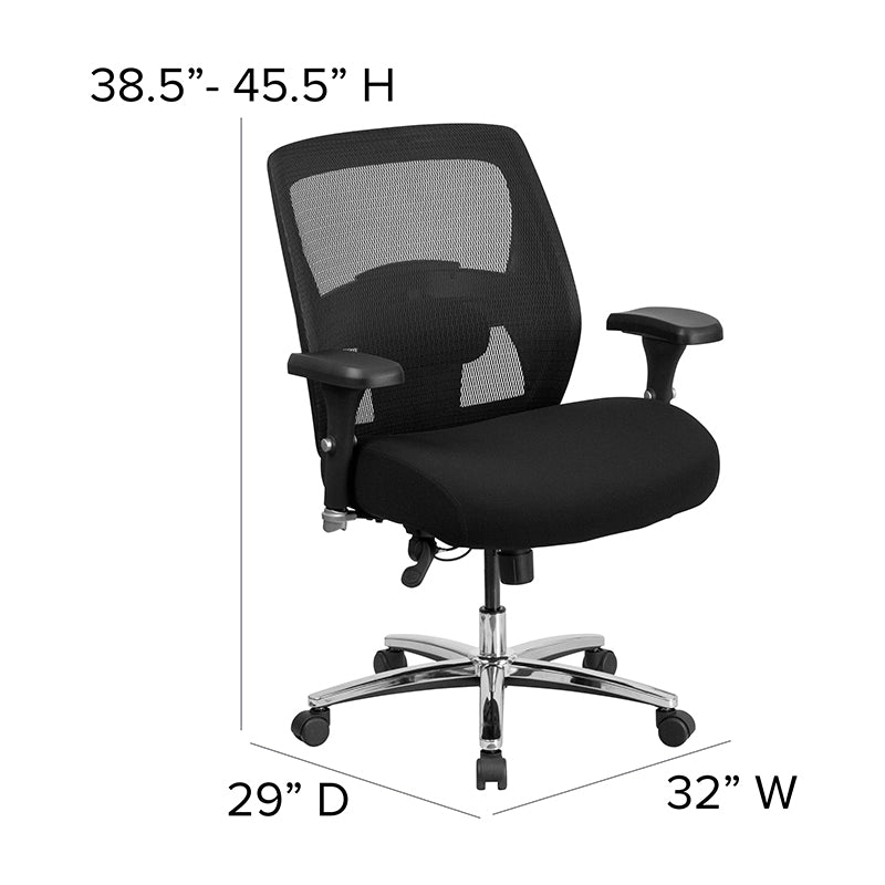 Hercules Series 24/7 Heavy Duty Big & Tall 500 lb Capacity Black Mesh Executive Office Chair with Ergonomic Lumbar Support & Ratchet Back - Perfect for Long Work Hours, Gaming, and Home Office Use