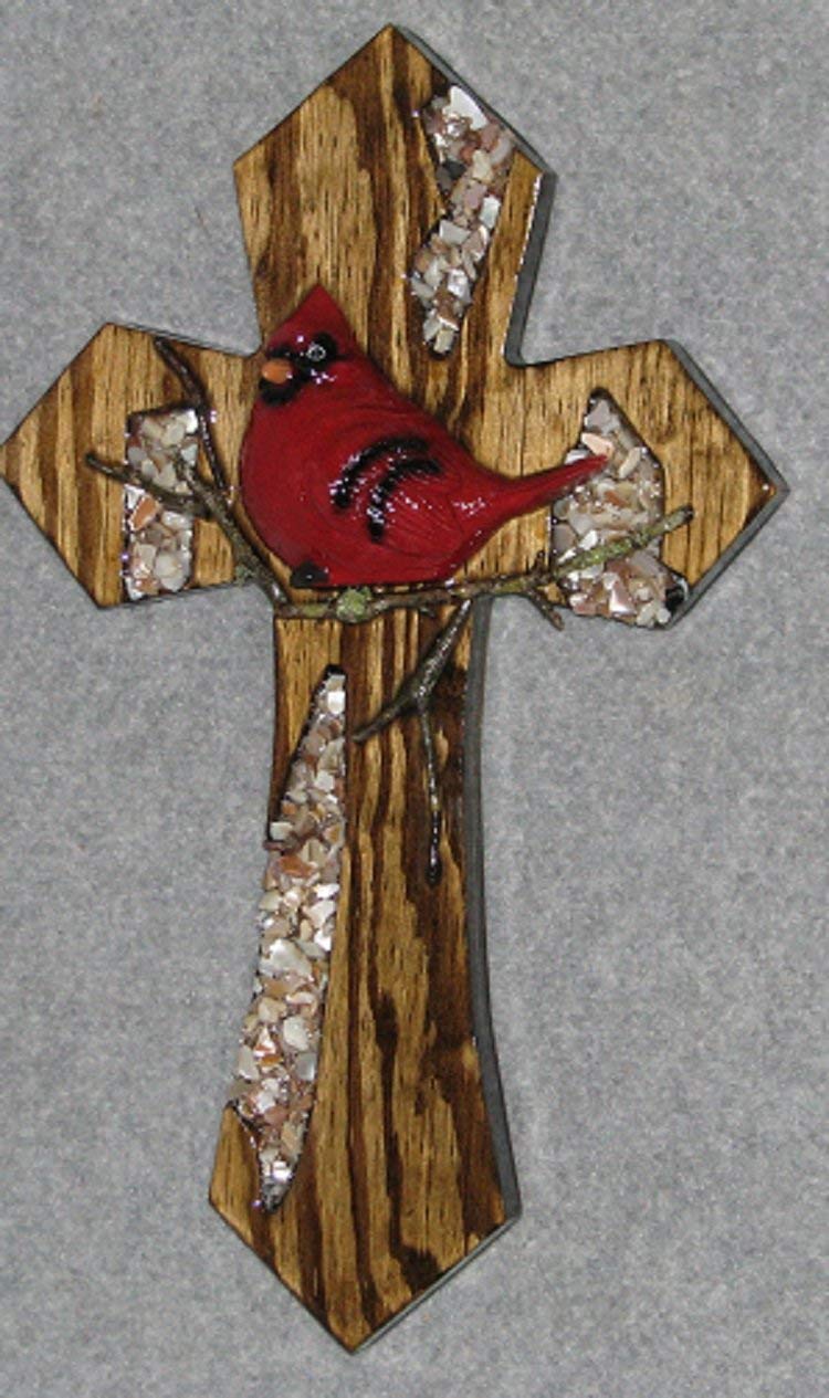Handmade Wooden Decorative Wall Cross with Red Bird Design - Perfect for Home Decor, Church, and Gift Giving