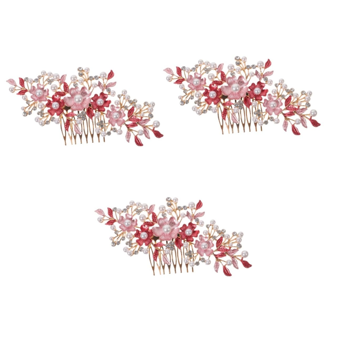 FRCOLOR 3-Piece Floral Bridal Hair Clips Set - Pearl & Rhinestone Alloy Tiara Headpieces for Women | Wedding, Party, Prom & Special Occasion Hairstyle Accessories