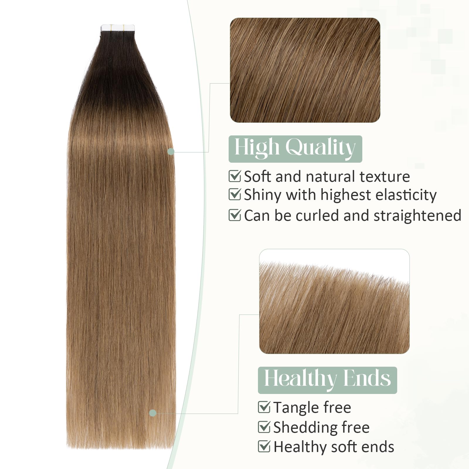 Premium 20-Piece Tape in Hair Extensions - 100% Remy Human Hair, 40g, Balayage Dark Brown to Light Brown, 12-Inch Seamless Straight Double-Sided Extensions for Natural Volume & Styling - Perfect for Parties, Weddings & Everyday Wear