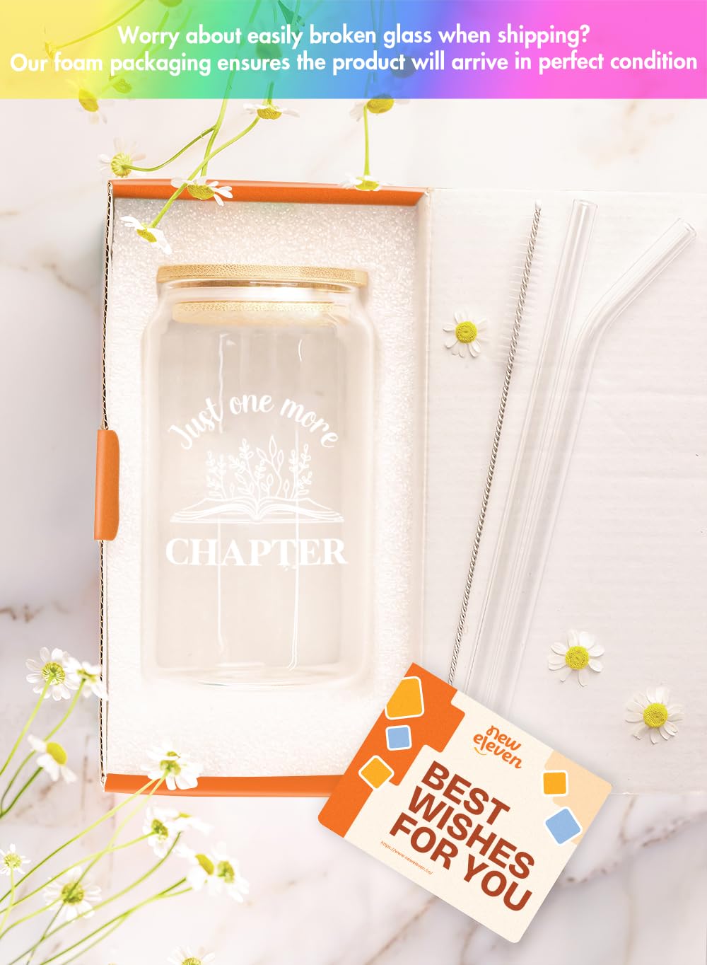 NewEleven Gifts For Book Lovers - 16 Oz Coffee Glass - Perfect Birthday Gift for Women, Her, Best Friend, Librarians, Bookaholics, Bookworms - Ideal for Reading Nooks, Book Clubs, and Cozy Evenings