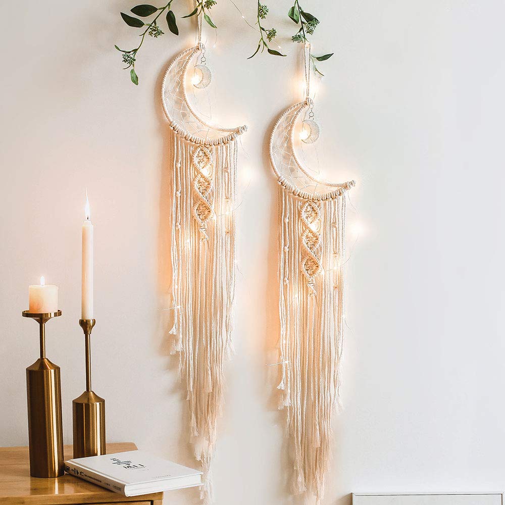2 Pack Moon Dream Catchers - Handmade Boho Wall Hanging Decor for Bedroom, Nursery & Living Room | Perfect Hippie Gift for Women, Teen Girls, Mothers & Friends | Bohemian Home Decor for Meditation Spaces & Dorm Rooms