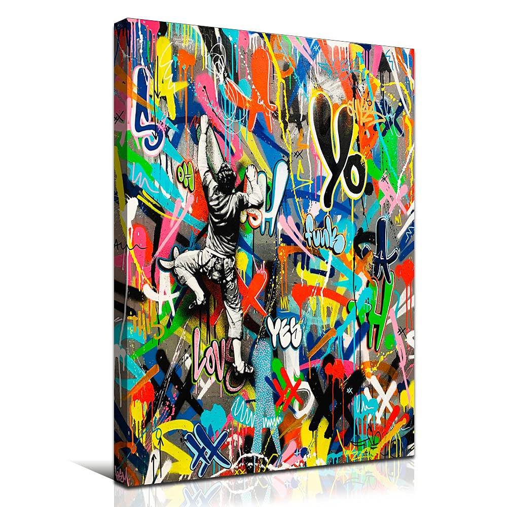 GUBIYU Graffiti Paintings Canvas - Banksy Style Street Art Wall Decor, 24x36 Inch Abstract Colorful Pop Art Poster for Home & Office - Perfect for Living Room, Bedroom or Studio Wall Hanging