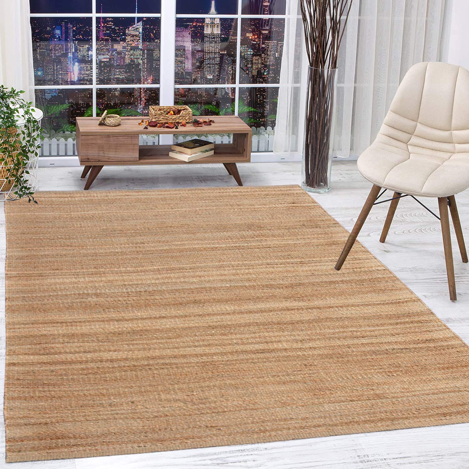 Antep Rugs Natural 6x9 Jute Area Rug - Handwoven Indoor Floor Mat, Eco-Friendly Fiber, 6'7
