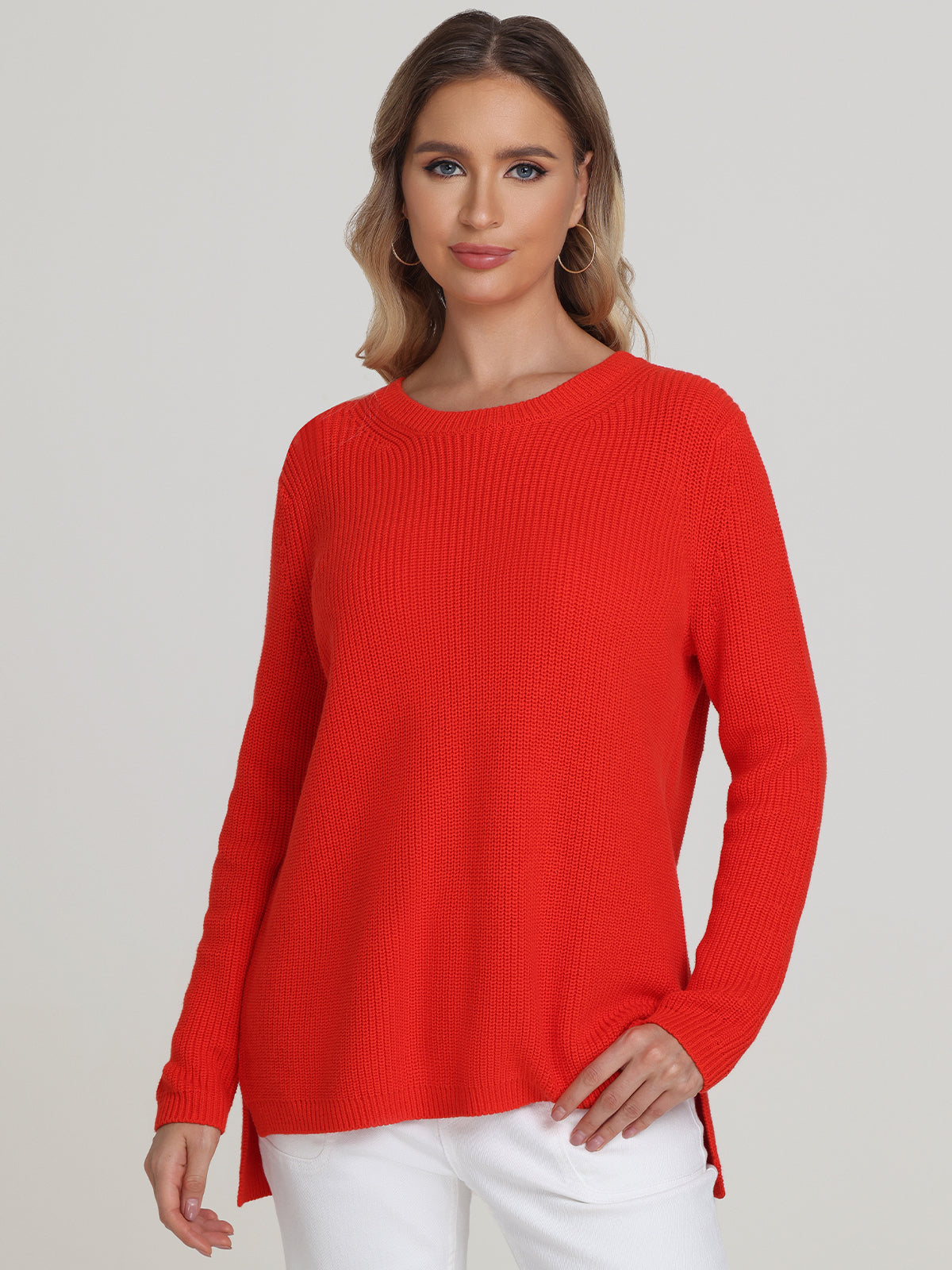 Emma Women's Crewneck Shaker Stitch Cotton Sweater - Soft Casual Pullover for Fall & Winter, Perfect for Office, Dates and Weekend Outings