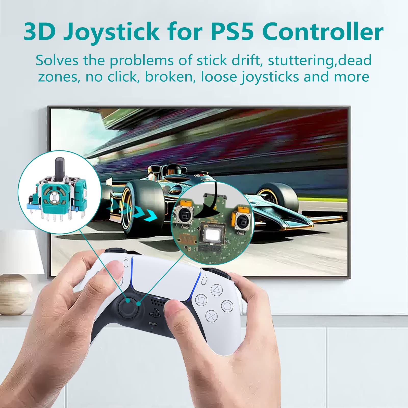AOLION PS5 Controller Joystick Replacement Kit - 3D Thumbstick Module, 4 Joysticks, 10 Protective Rings (51 PCS) Compatible with Playstation 5 DualSense Controller (Blue) - Perfect for Gaming Repair & Controller Maintenance