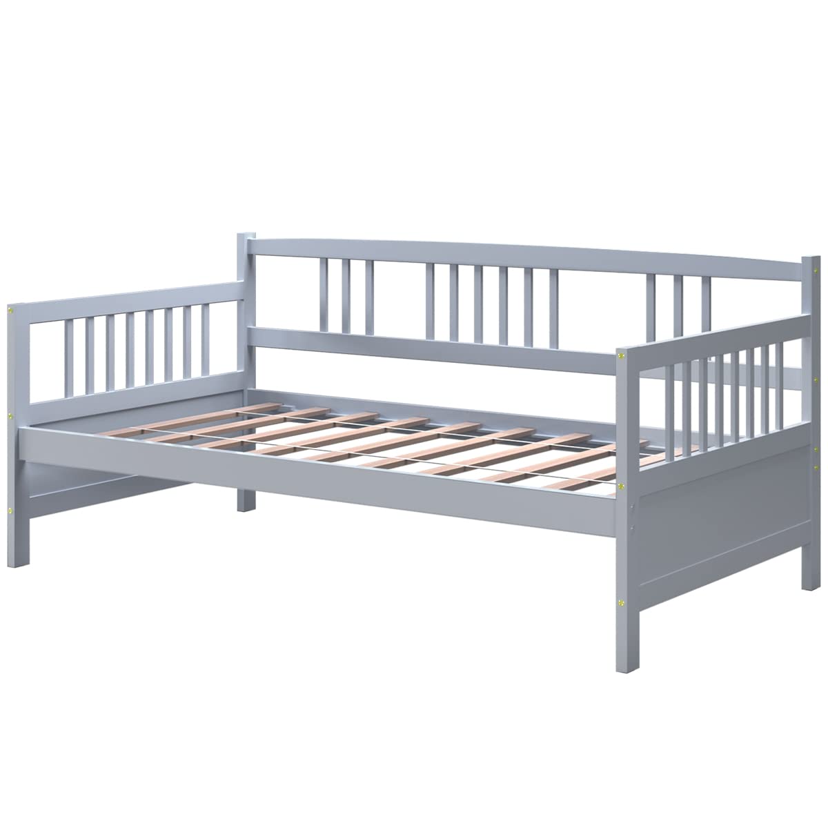 KOTEK Twin Daybed Frame with Rails - Solid Wood Sofa Bed for Guest Room, Living Room & Bedroom - Grey Platform Bed Frame for Small Spaces & Sleepovers