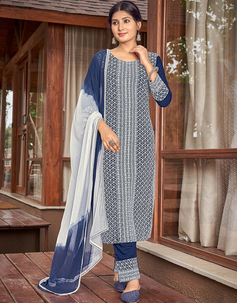 Stylish Blue and White Rayon Pant Suit for Women - Comfortable Office Wear & Business Attire - Perfect for Work, Meetings, and Professional Events