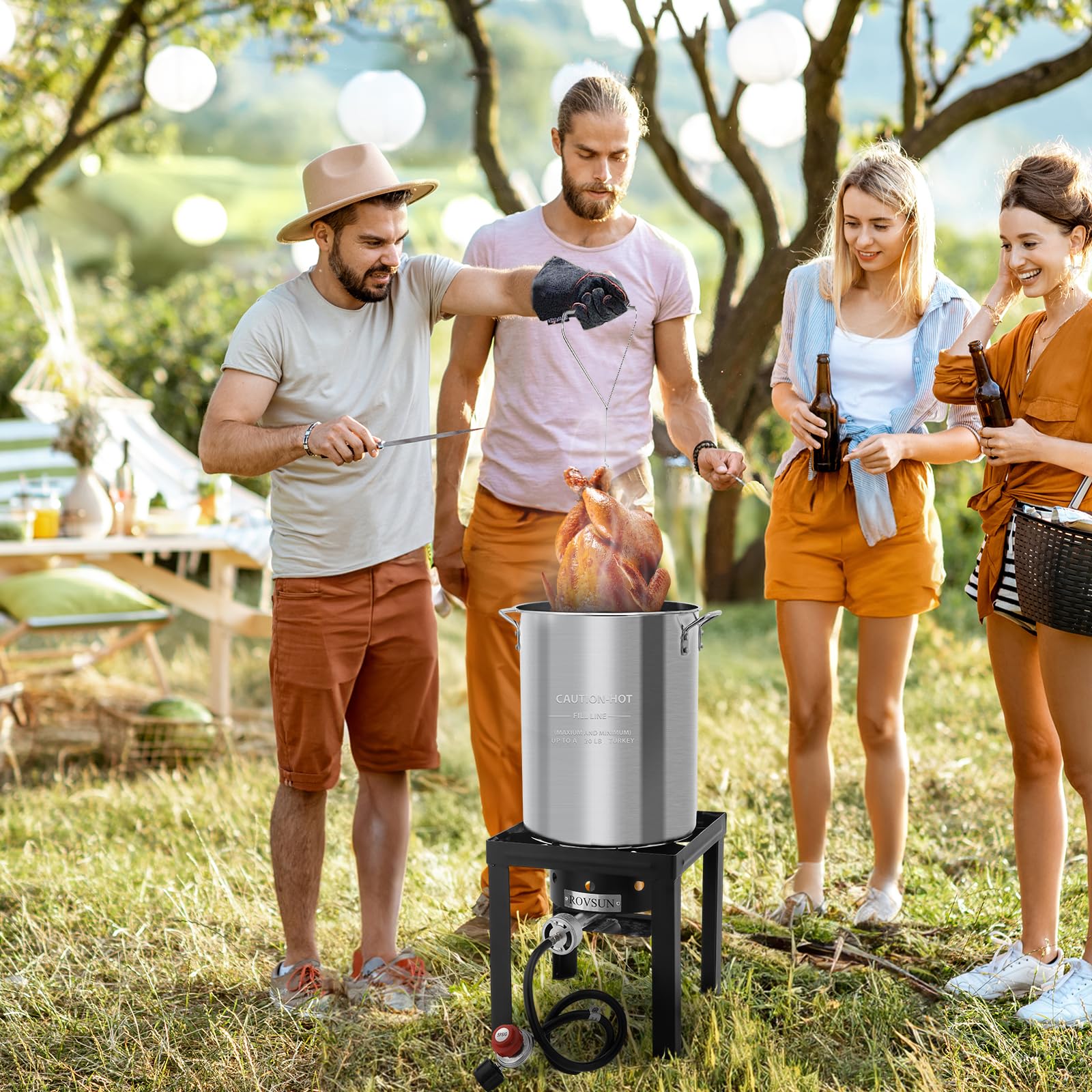 ROVSUN 30QT Turkey Fryer & 10QT Fish Fryer Kit - 55,000BTU Propane Outdoor Deep Fryer with Baskets, Thermometer, Marinade Injector & Turkey Rack - Perfect for Thanksgiving, Seafood Boiling & Outdoor Cooking
