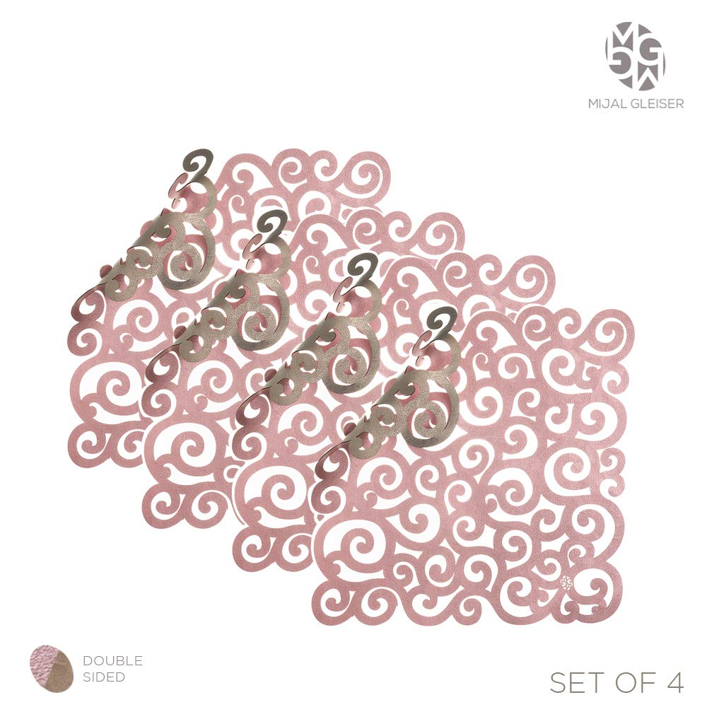 Mijal Gleiser Double Sided Placemats Set of 4 - Laser Cut Heat Resistant Non Slip Stain Resistant Table Mats - Sea Snail Collection Pewter-Rose - Perfect for Dining Table, Kitchen, Party & Home Decor