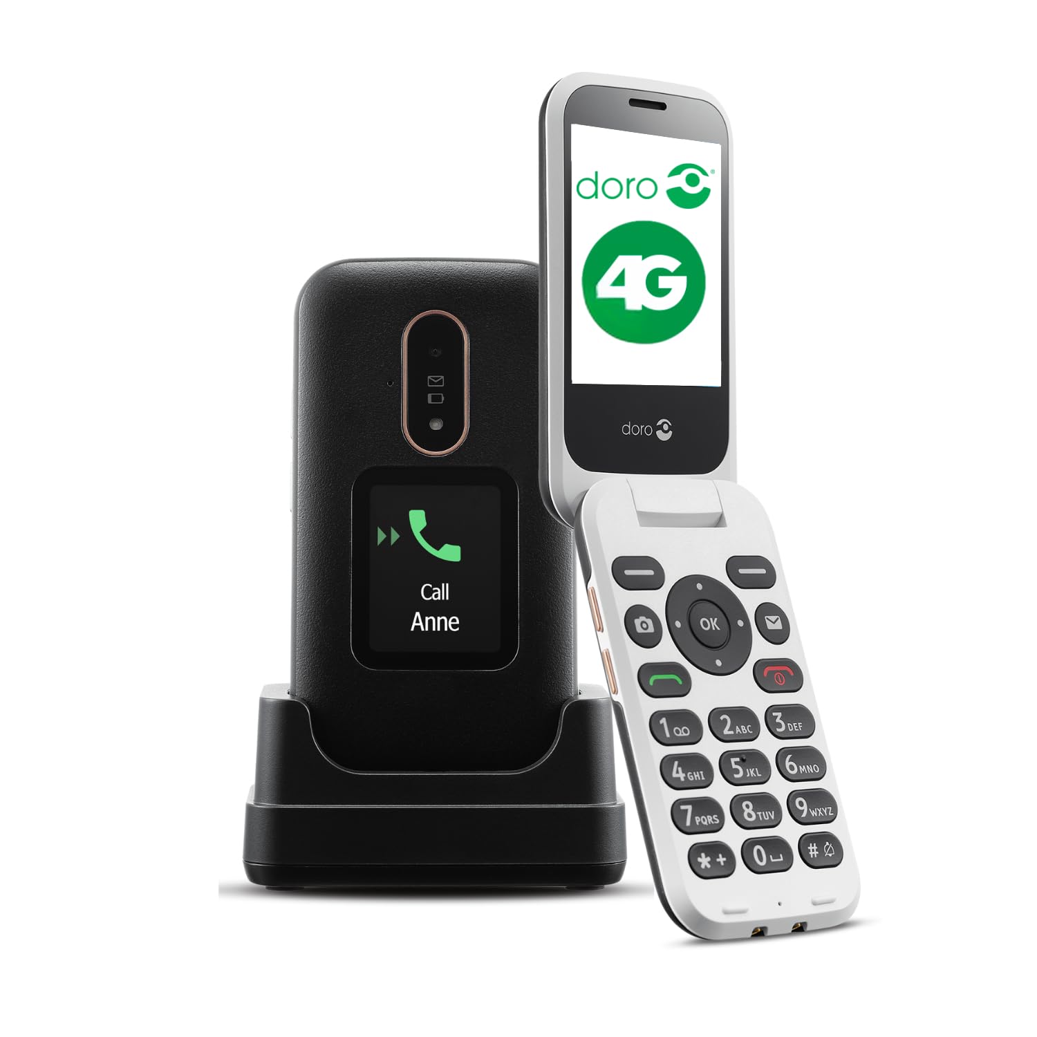 Doro 6880 4G Unlocked Flip Phone for Seniors - Easy-to-Use Senior Cell Phone with Talking Number Keys, Large External Display, Emergency SOS Button & Charging Dock | Perfect for Elderly Parents & Grandparents | UK/Irish Version