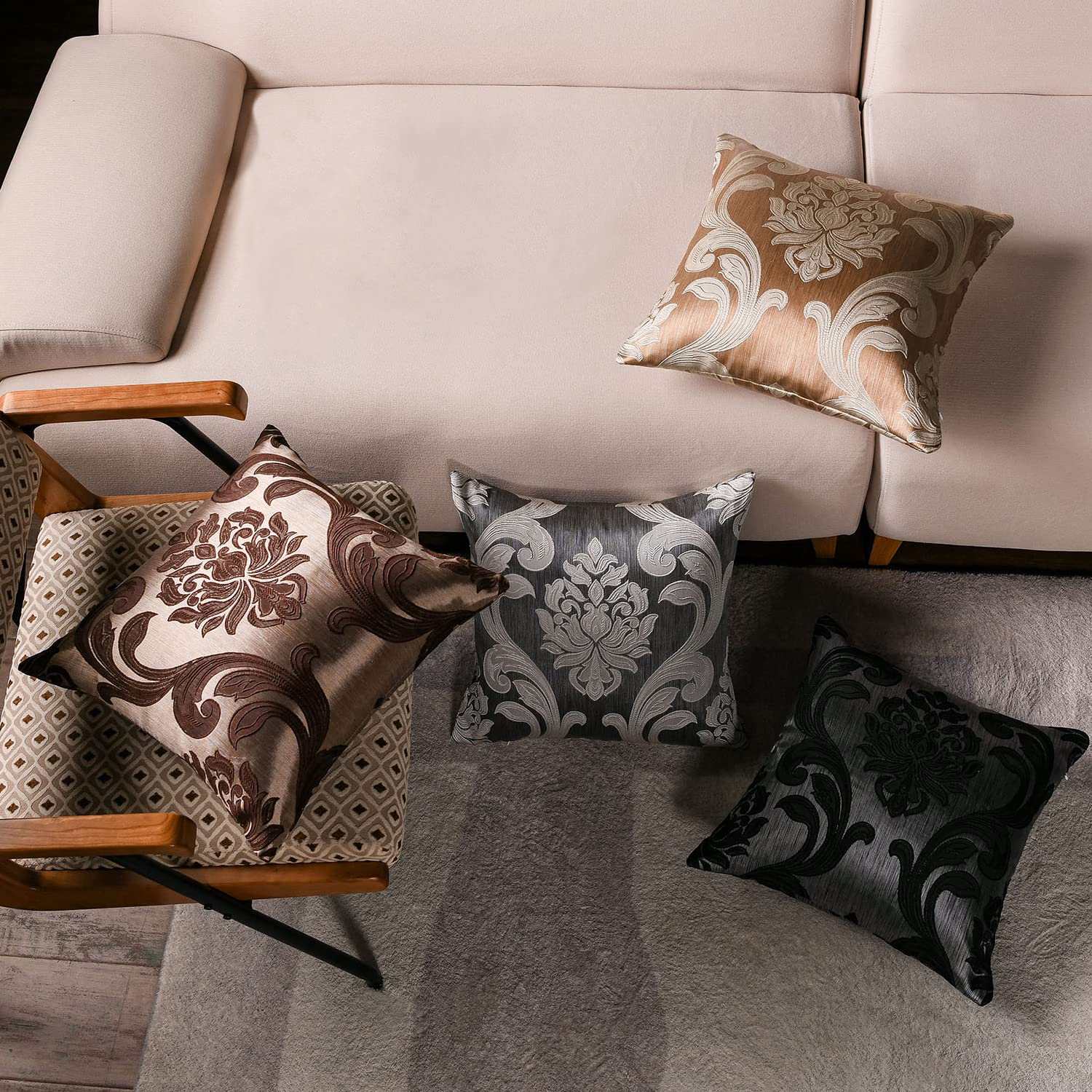 NAPEARL Jacquard Throw Pillow Covers Set of 2 - 16x16 Inch Decorative Cushion Covers for Sofa, Couch, Bed - Brown Luxury Pillowcases for Living Room, Bedroom & Home Decor - Perfect for Cozy Reading Nooks and Stylish Accent Pillows