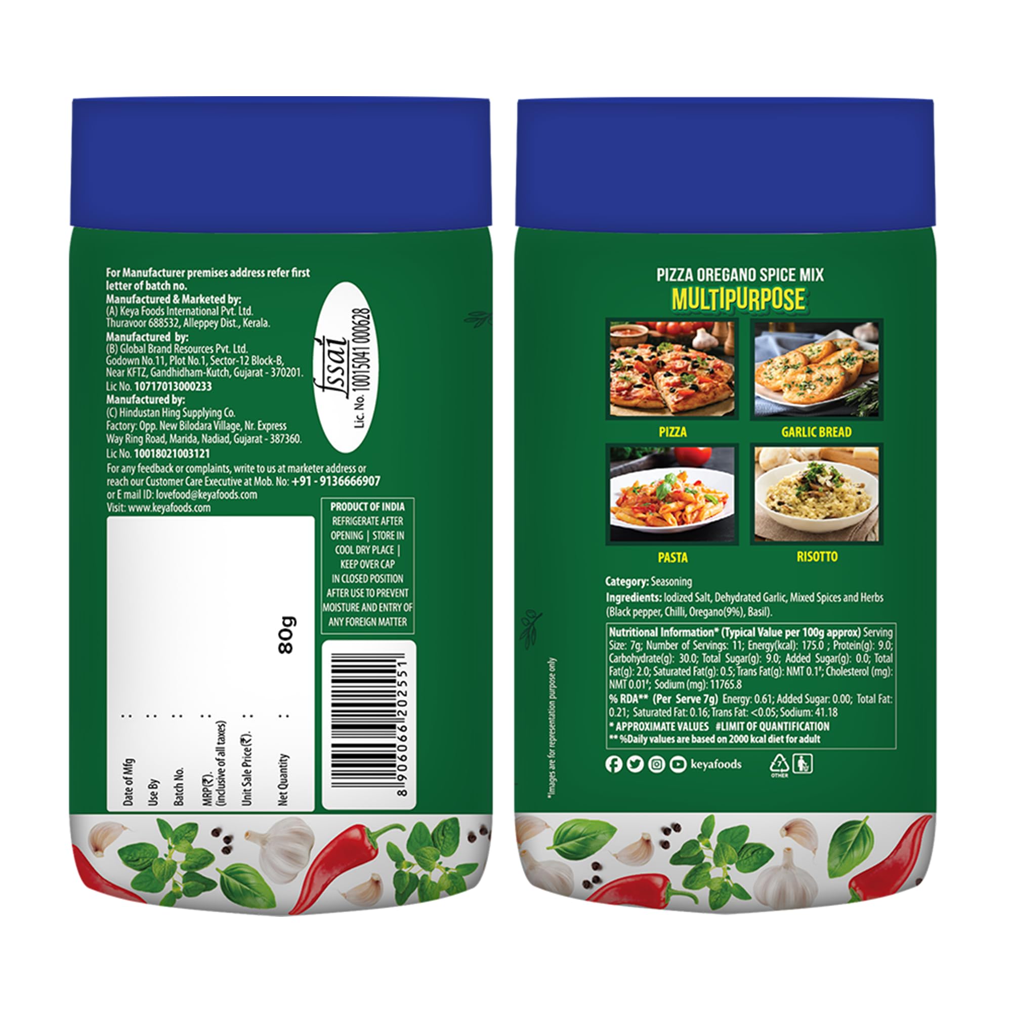 Keya Italian Pizza Oregano Spice Mix - 100% Natural, Vegan, No Preservatives or MSG - Healthy Italian Seasoning for Pizza, Pasta, Garlic Bread & More - Perfect for Cooking, Marinades & Dips - 75g
