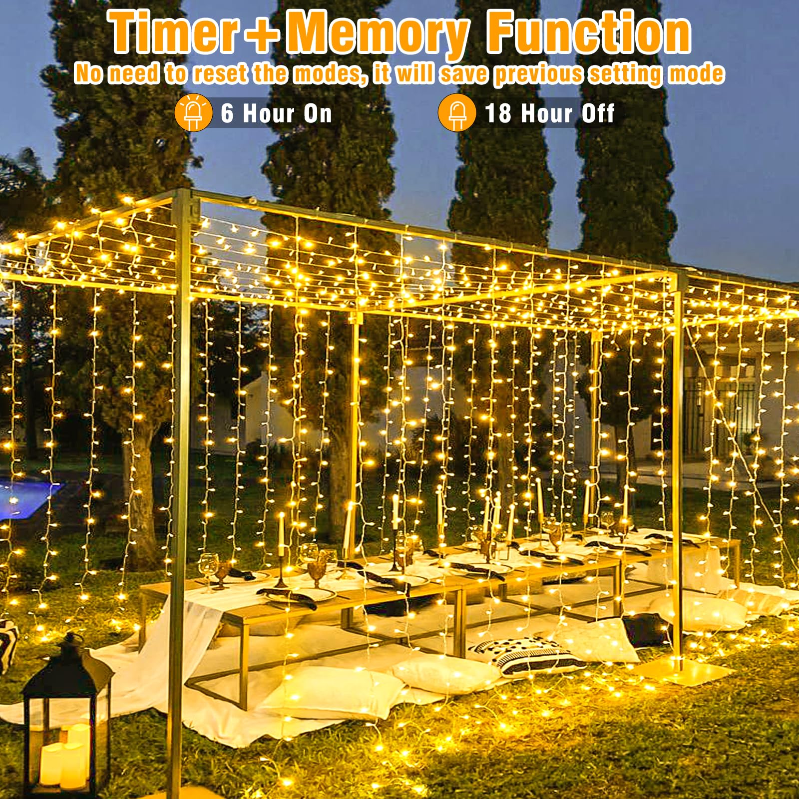 200 LED String Lights 66ft Indoor/Outdoor, 8 Modes Warm White Christmas Fairy Lights with Clear Wire - Waterproof Plug-in Twinkle Lights for Bedroom, Classroom, Tree, Holiday & Christmas Decorations (Perfect for Parties, Weddings, Gardens and Home Ambiance)