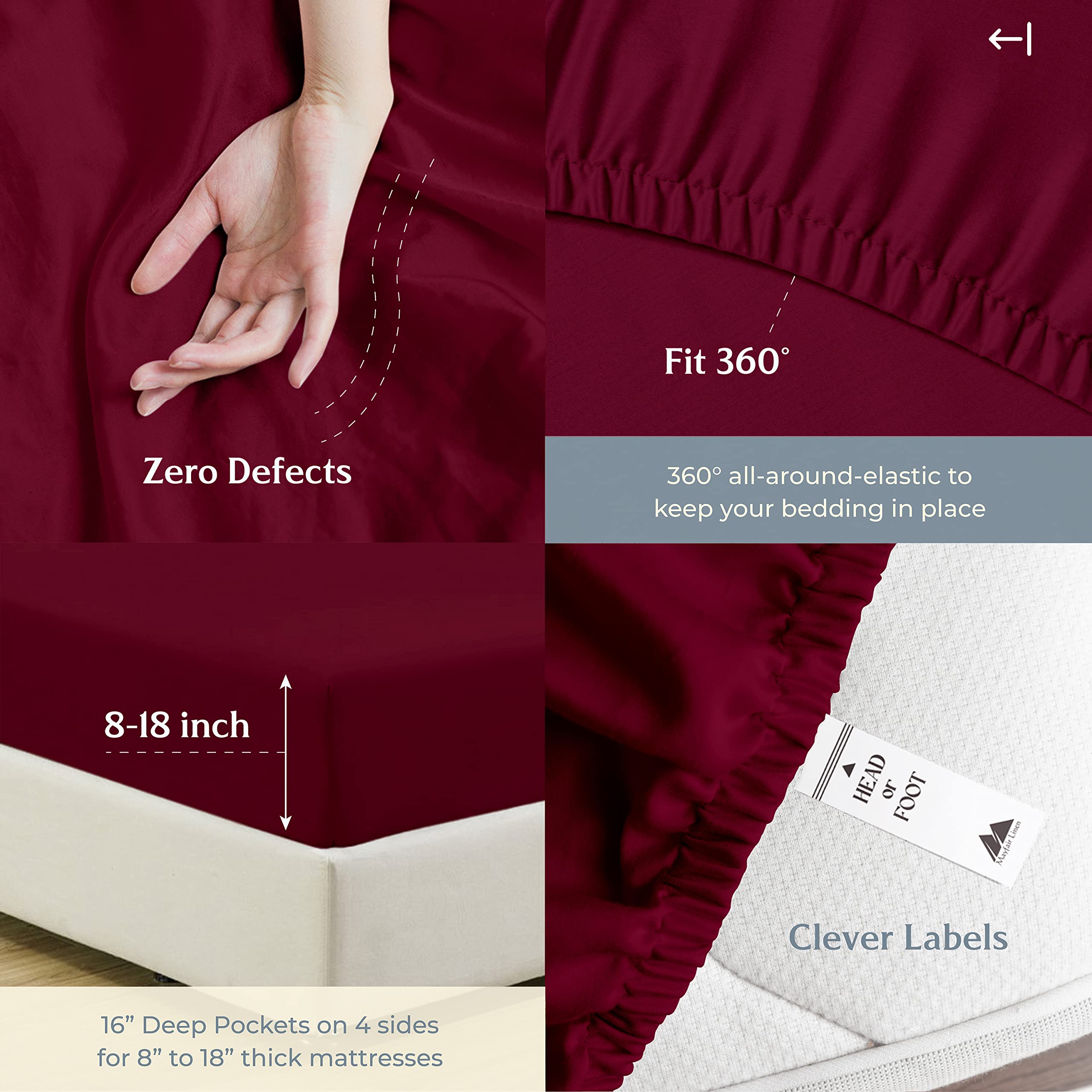 Mayfair Linen 500 Thread Count Twin XL Cotton Sheet Set - 3 Piece Cooling Sateen Bed Sheets (Burgundy) | Hotel Quality Deep Pocket Fits 18