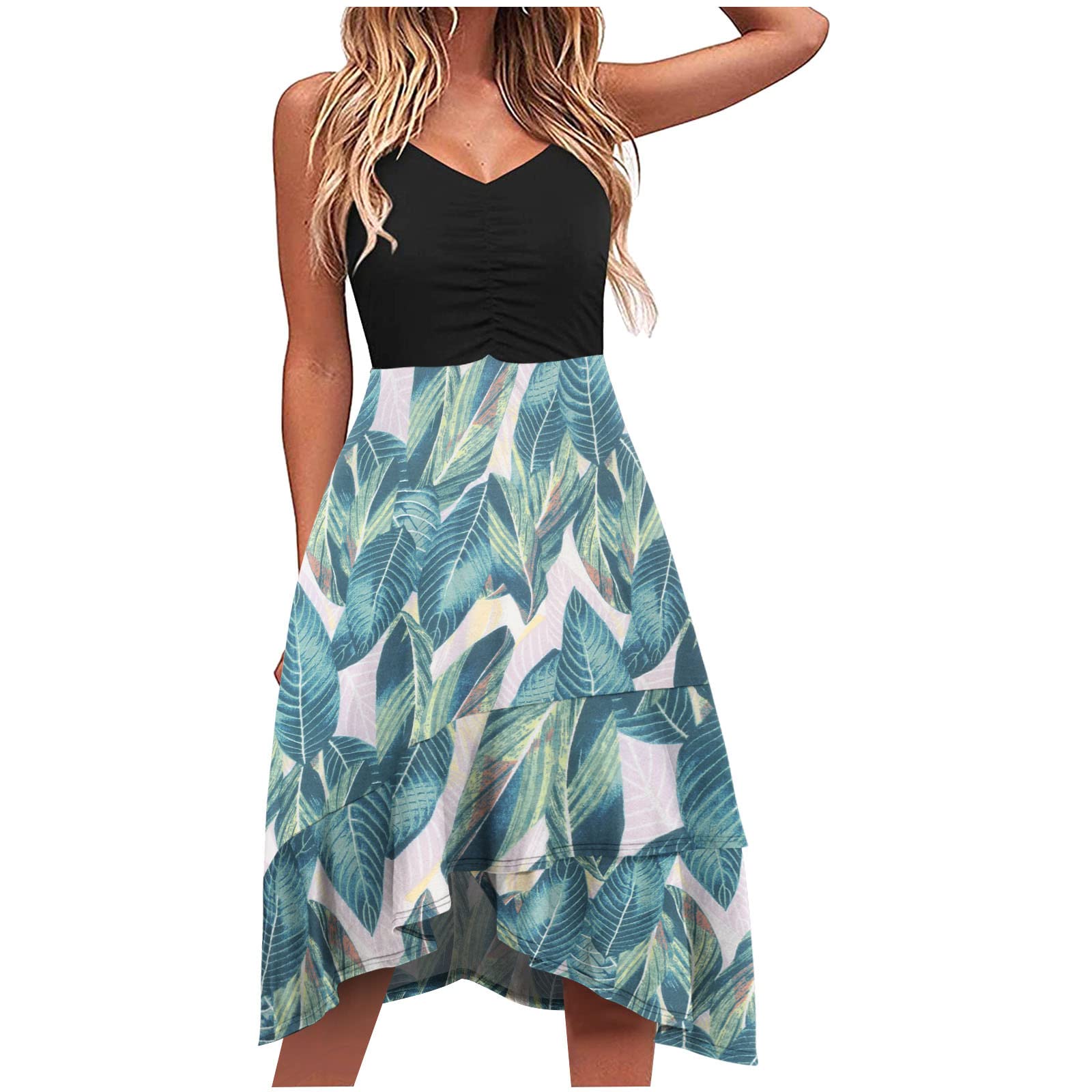 Women's Summer Dresses 2022 - Floral Print V-Neck Sleeveless Casual Beach Dress with Side Slit | Perfect for Vacation, Evening Out, and Summer Parties