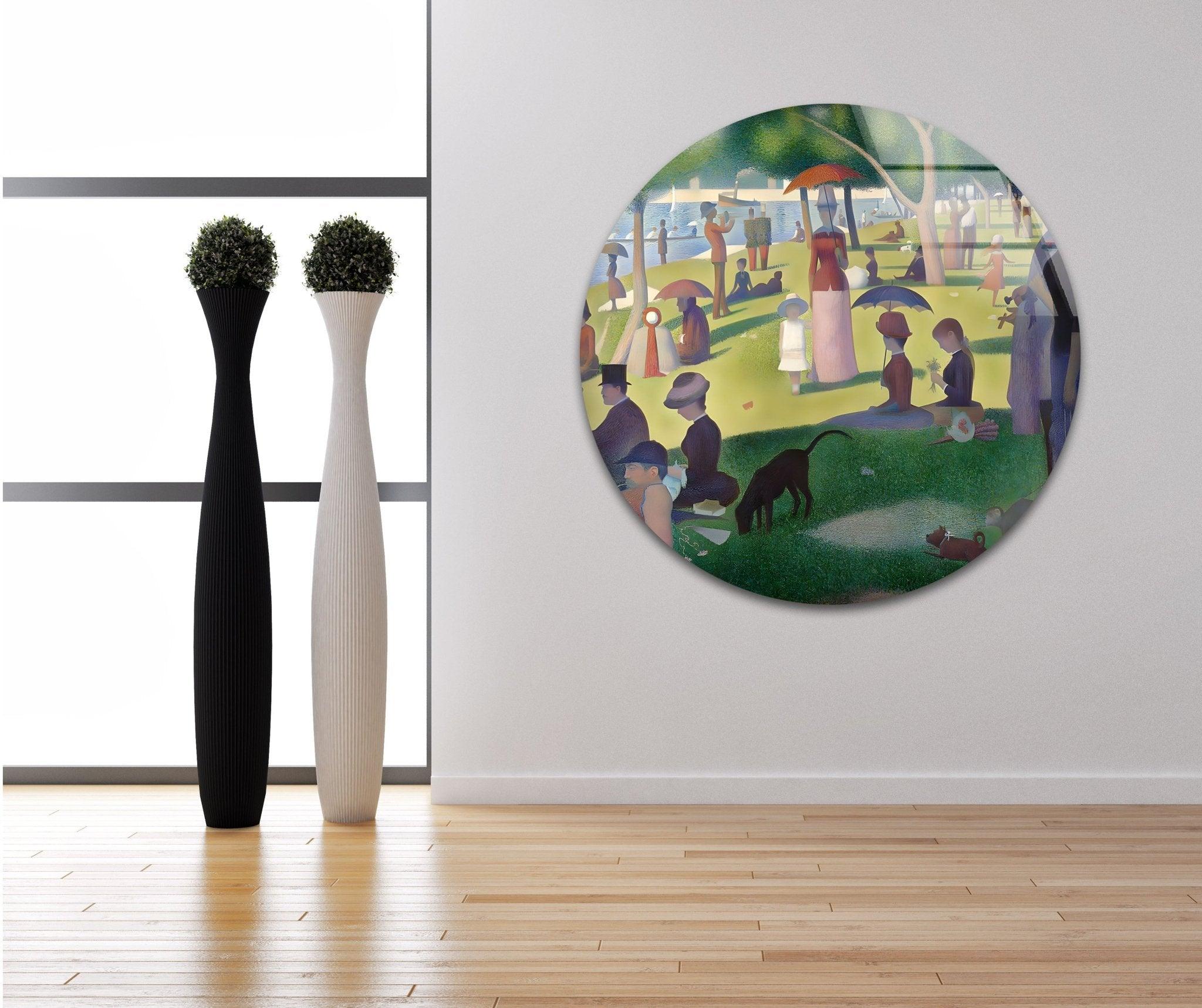 Georges Seurat Grande Jatte Island Glass Wall Art - Sunday Afternoon Painting Reproduction - Perfect for Living Room, Bedroom & Office Decor