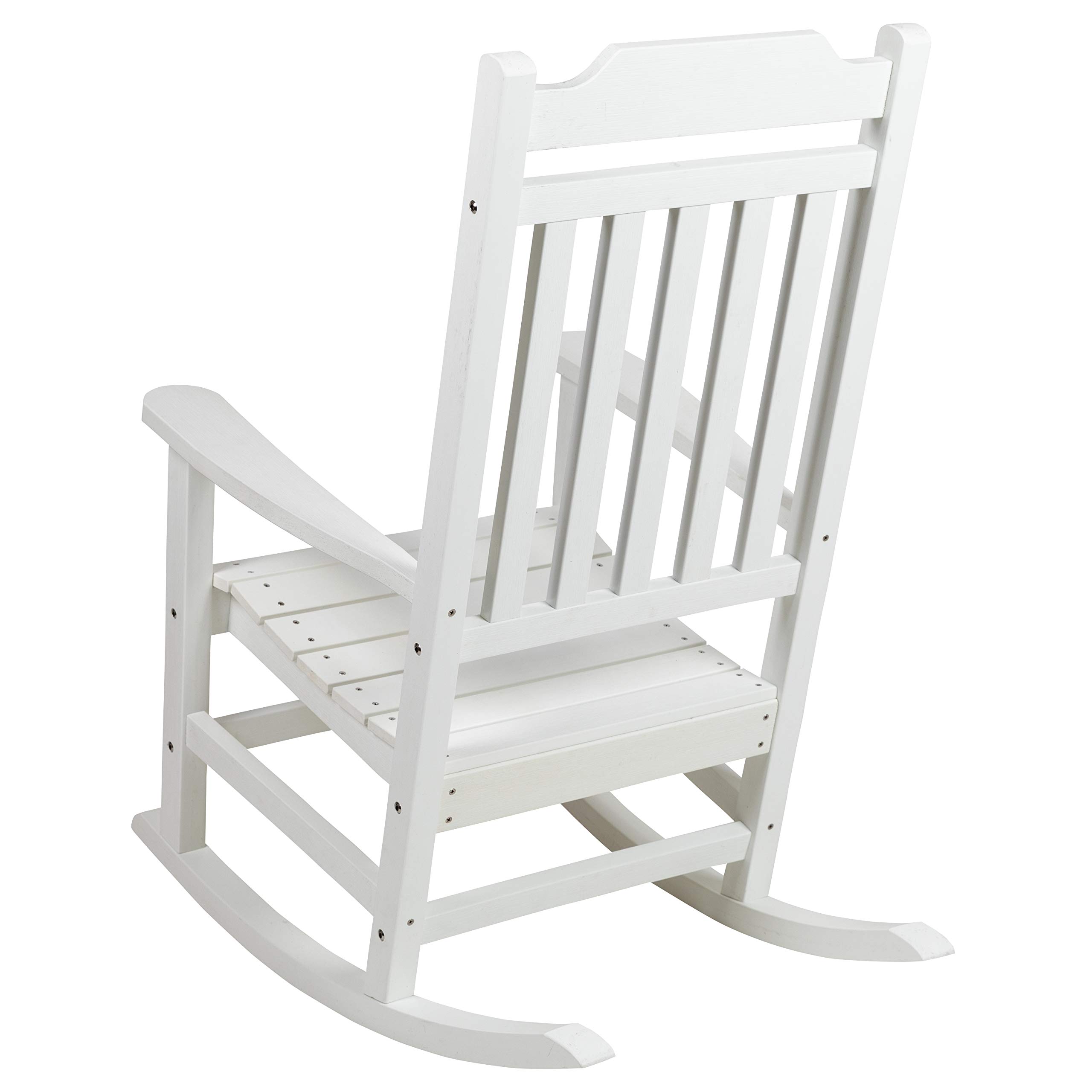 EMMA + OLIVER Set of 2 All-Weather White Poly Resin Rocking Chairs - Faux Wood Outdoor Patio Furniture for Garden, Porch & Backyard Relaxation