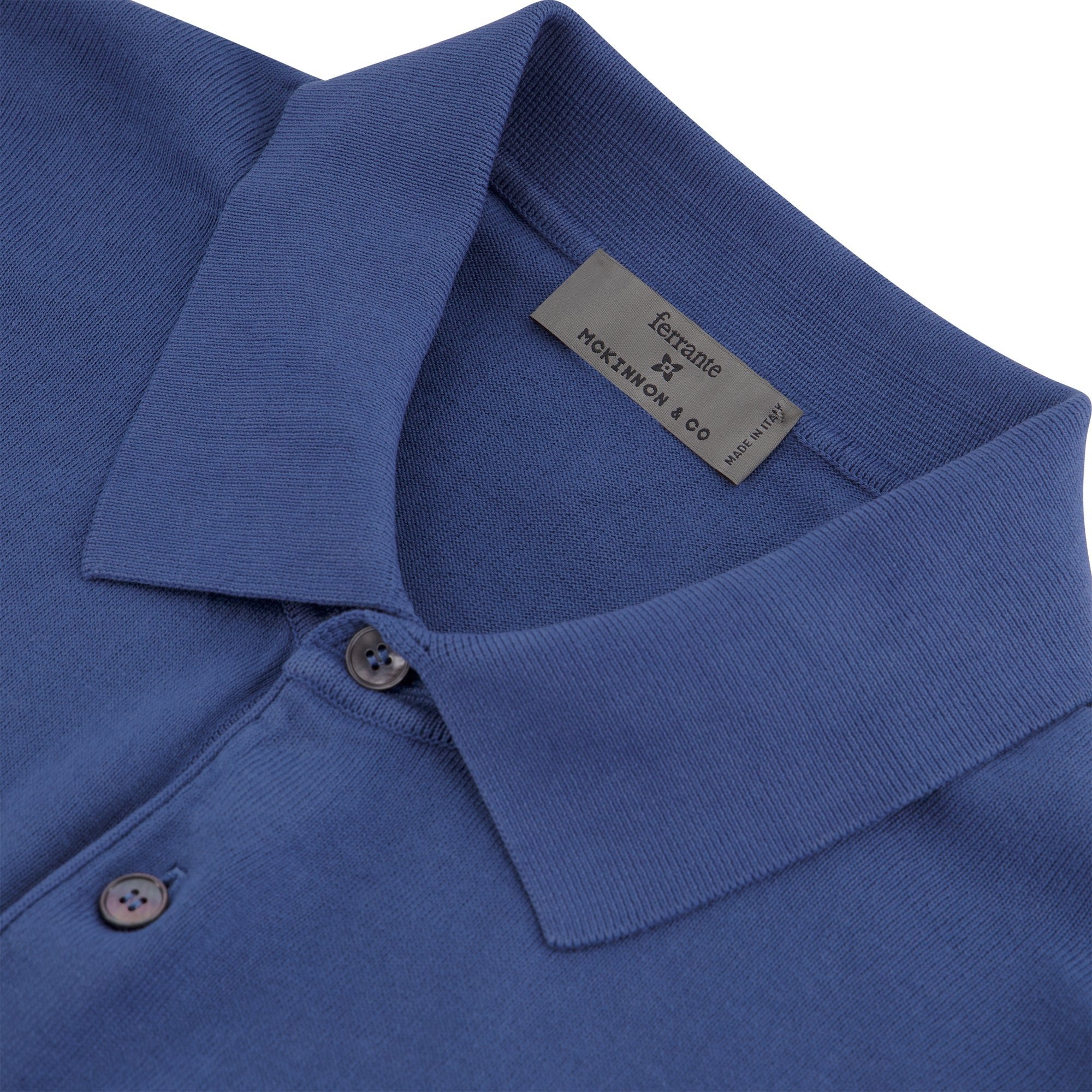 Ferrante Men's Knitted Cotton Polo Shirt - Classic Jean Blue Casual Top for Business & Leisure Wear