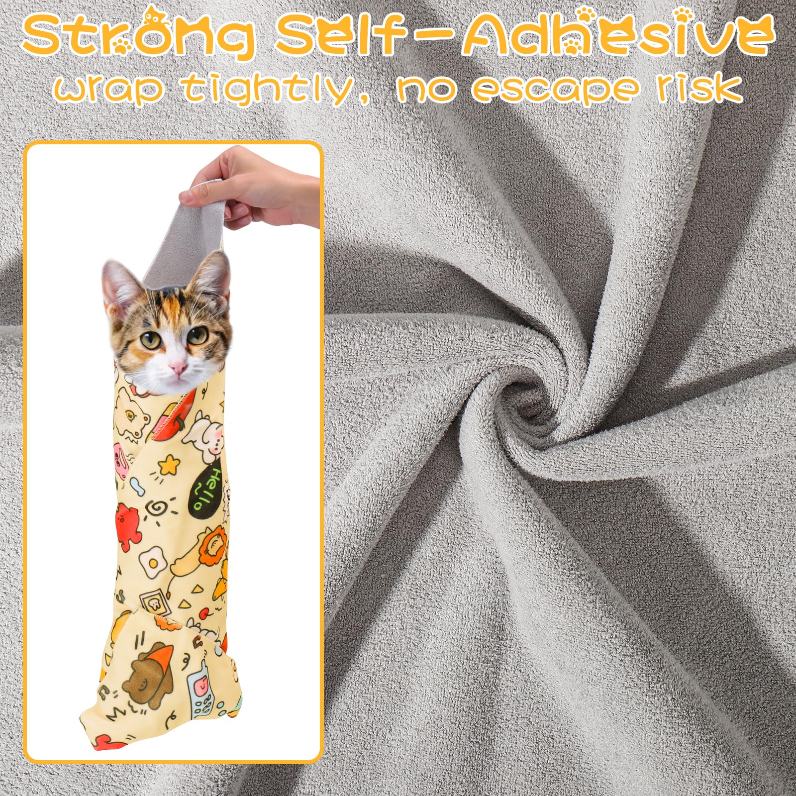 AIERSA Self-Adhesive Cat Grooming Wrap for Nail Trimming & Pet Care - Soft Fabric Cat Restraint Swaddle for Stress-Free Nail Clipping, Bathing & Vet Visits - Essential Cat Grooming Supplies for Anxious Kittens