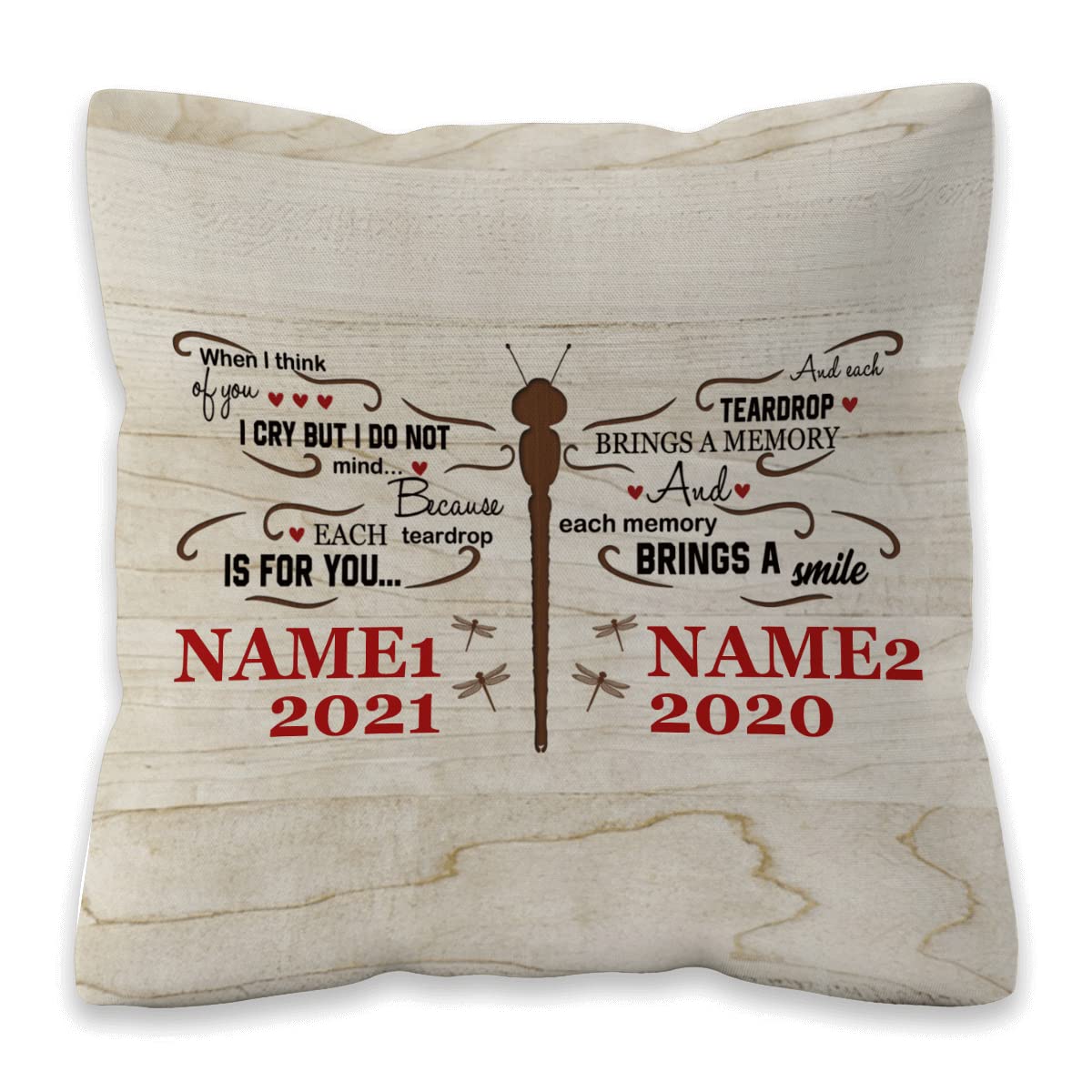 Customized Name Throw Pillow with Inspiring Dragonfly Design - Personalized Memory Gift for Women, Men & Girls - Perfect for Living Room, Bedroom & Sofa Decor