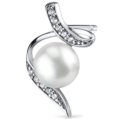 Peora Sterling Silver Freshwater Cultured White Pearl Pendant Necklace & Earrings Set - Round Spiral Design Jewelry for Women, Gift for Her, Birthday, Anniversary, Wedding, Party, and Special Occasions