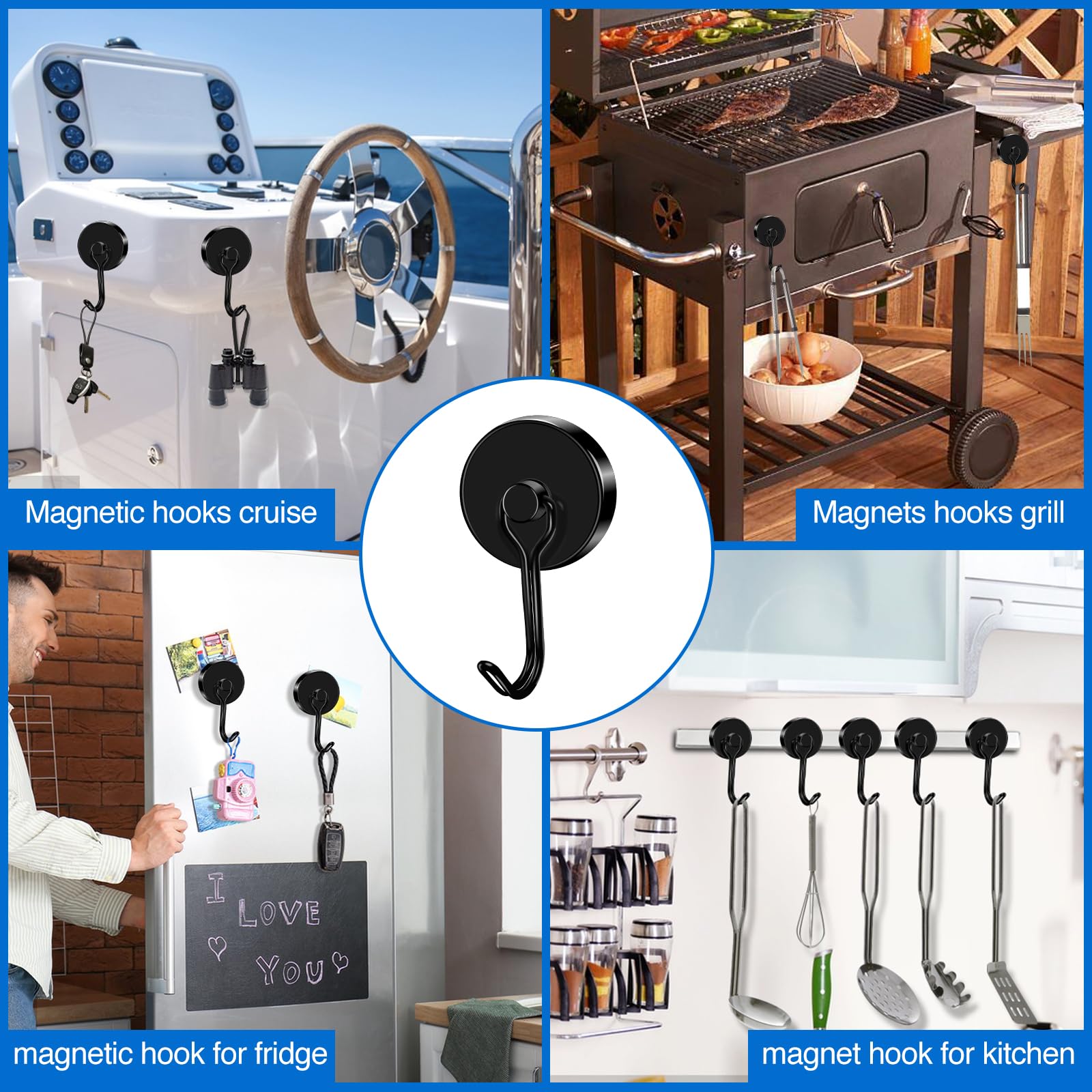 LOVIMAG Magnetic Hooks 3-Pack - Heavy Duty for Garage, Fridge & Travel