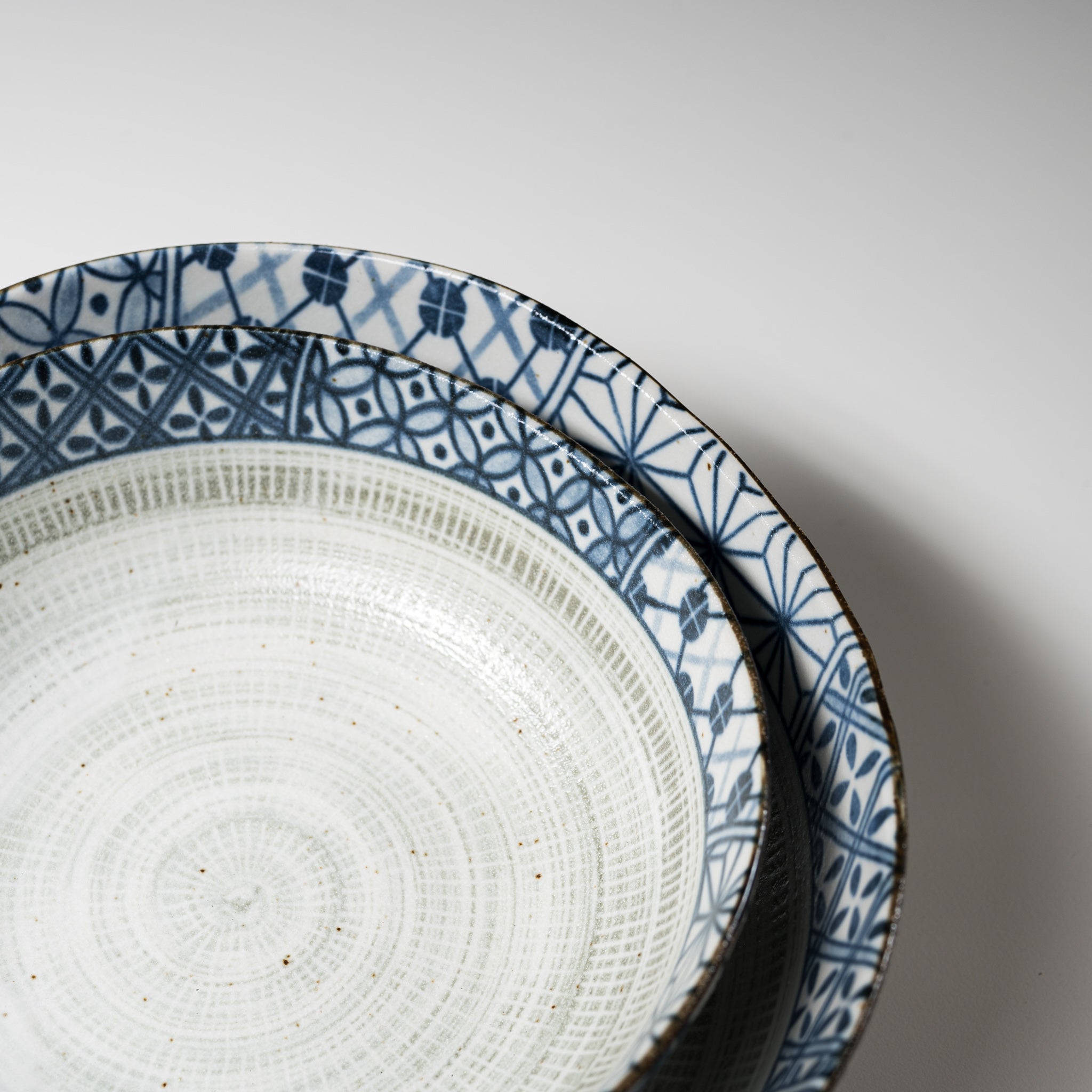 Handmade Mino Ware Komon Pair Shallow Bowls Set of 2 - Traditional Japanese Ceramic Dishes for Sushi, Salad & Dessert | Elegant Tableware for Home Dining & Gift Giving