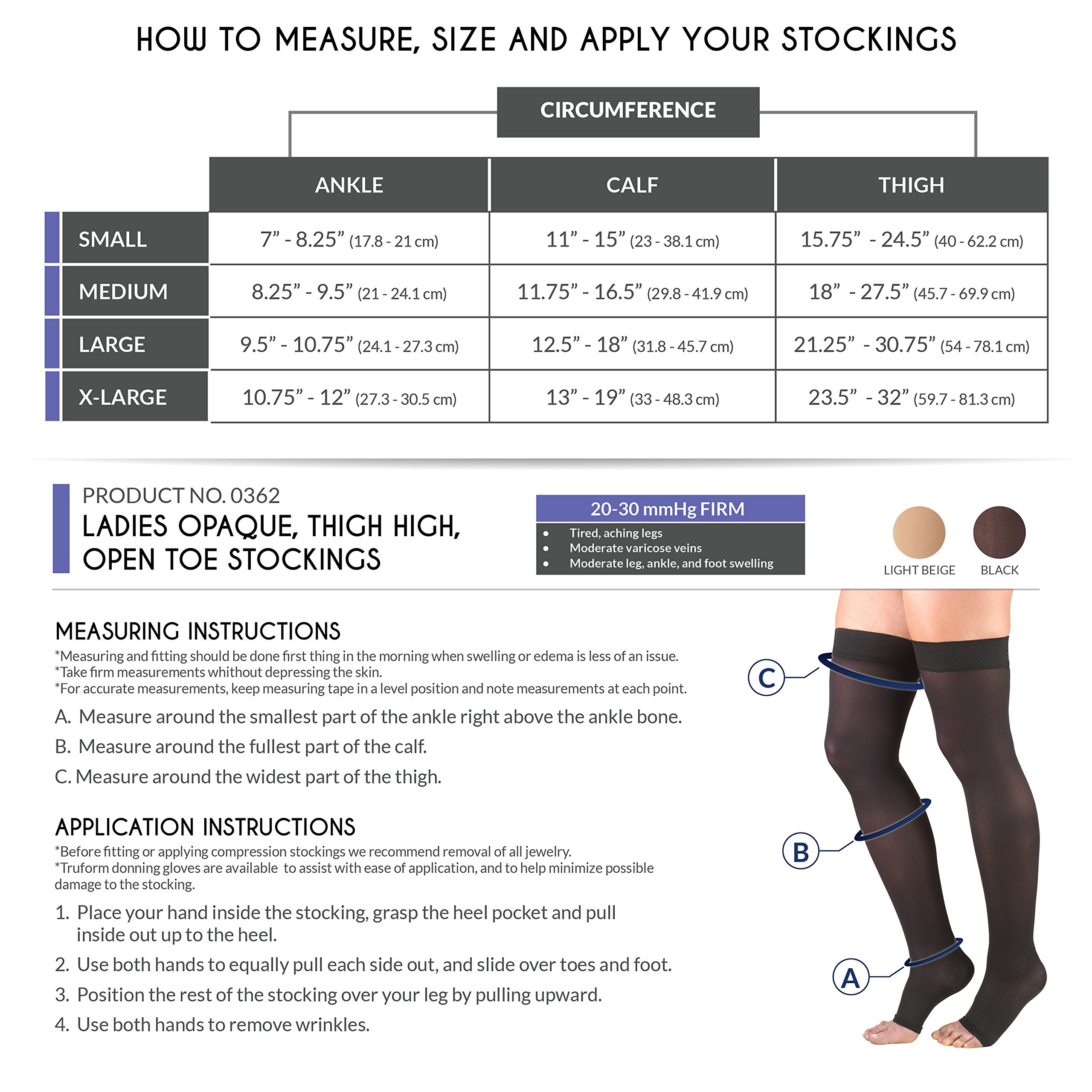 Truform Women's Thigh High Open Toe Compression Stockings - 20-30mmHg Graduated Support for Varicose Veins & Swelling - Perfect for Travel, Nursing & Pregnancy