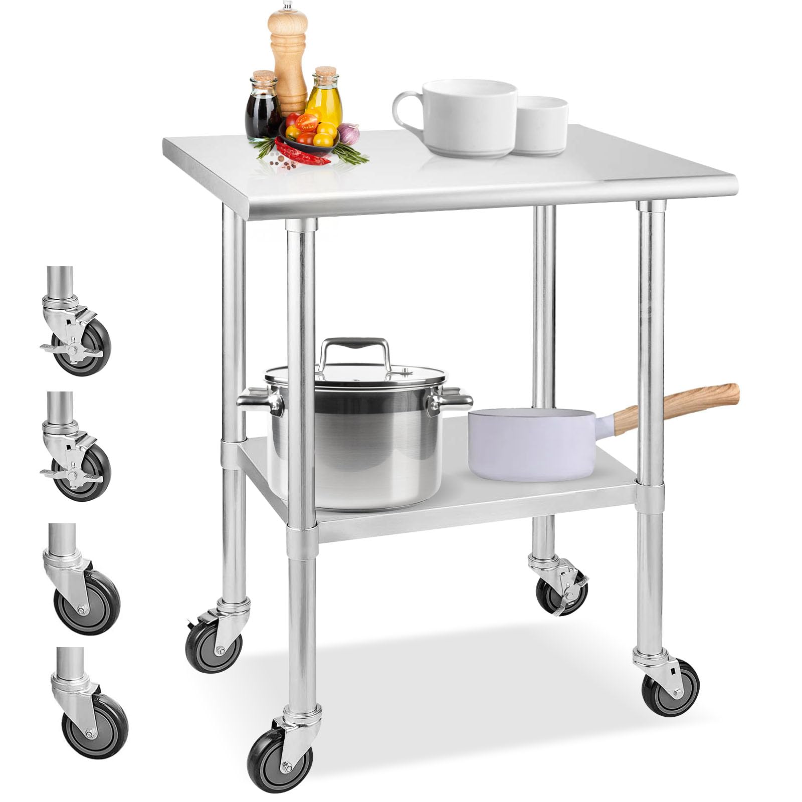 BELANITAS 24x30 Inch NSF Certified Stainless Steel Commercial Kitchen Prep Table with Wheels & Undershelf - Heavy Duty Work Table for Restaurant, Home, Hotel, Warehouse, Garage & Outdoor Use - Perfect for Food Prep, Storage & Workspace Organization